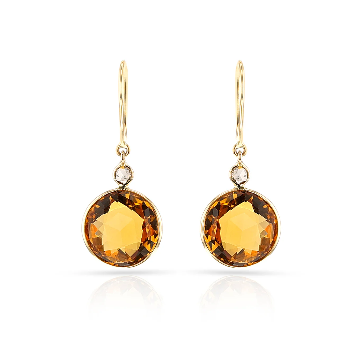 Round Citrine and Diamond Rose Cut Dangling Earrings, 18k