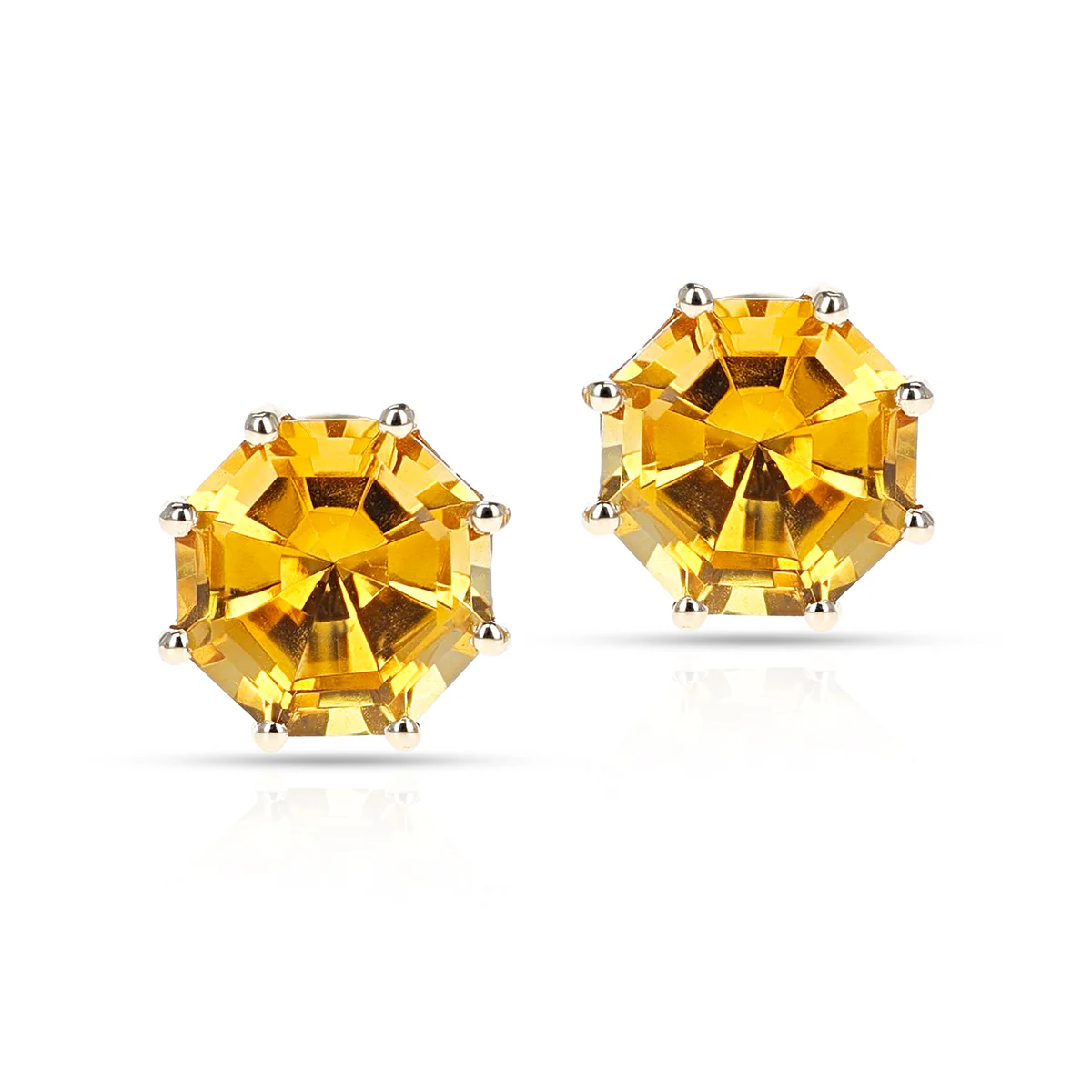 Octagonal Citrine Screw-Back Stud Earrings Made in 14 Karat Yellow Gold