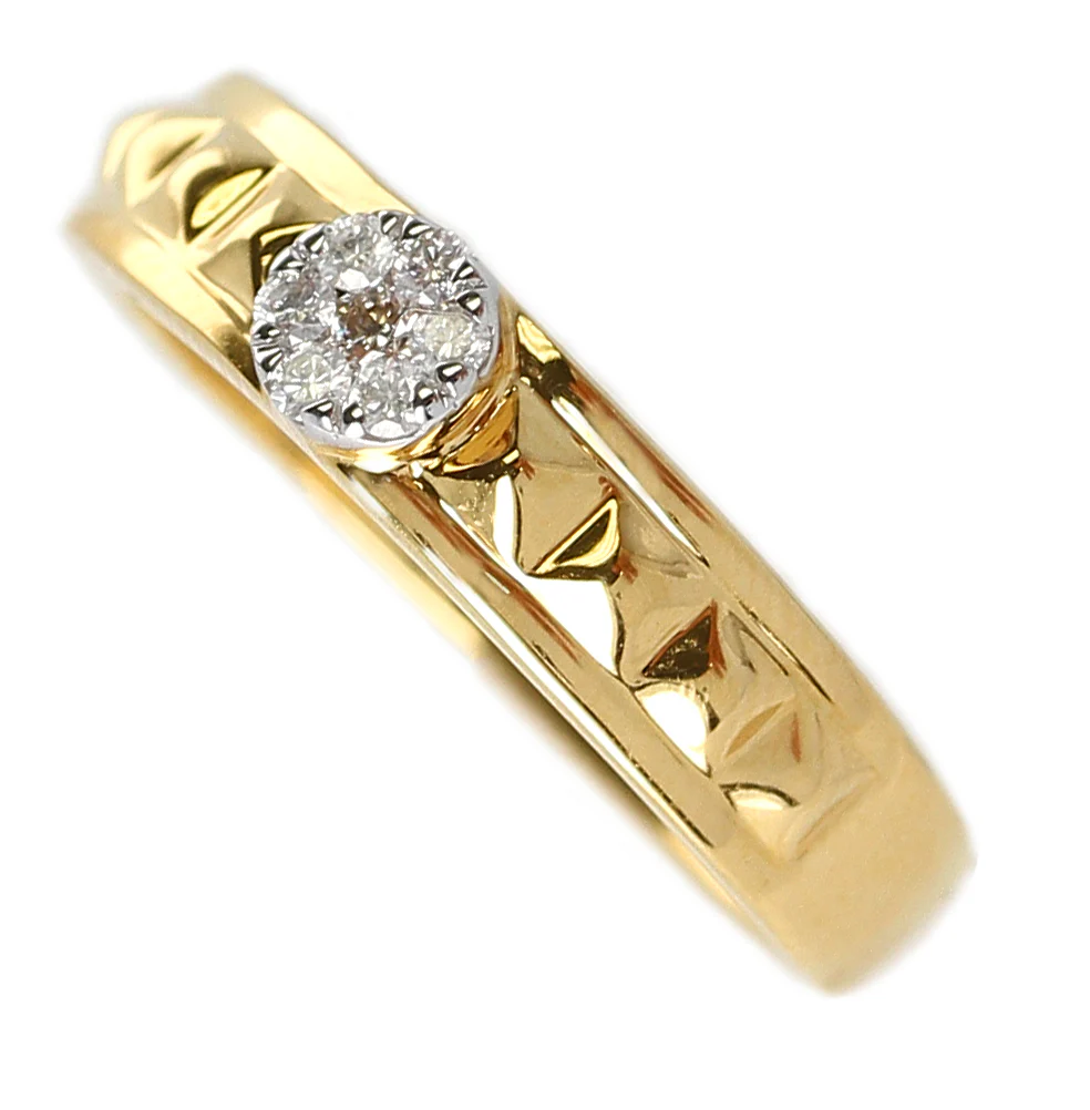 Elevated Pyramid Yellow Gold Ring with Diamonds, 14K