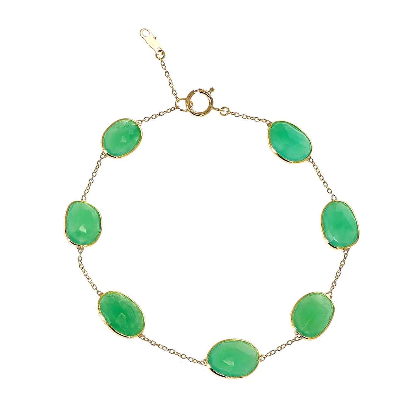 Oval Cut Genuine Chrysophrase 18k Yellow Gold Bracelet