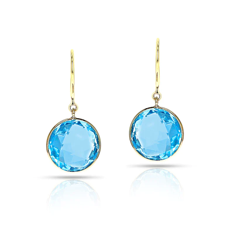 Amethyst Round Shape Dangling Earrings made in 18 Karat Yellow Gold.