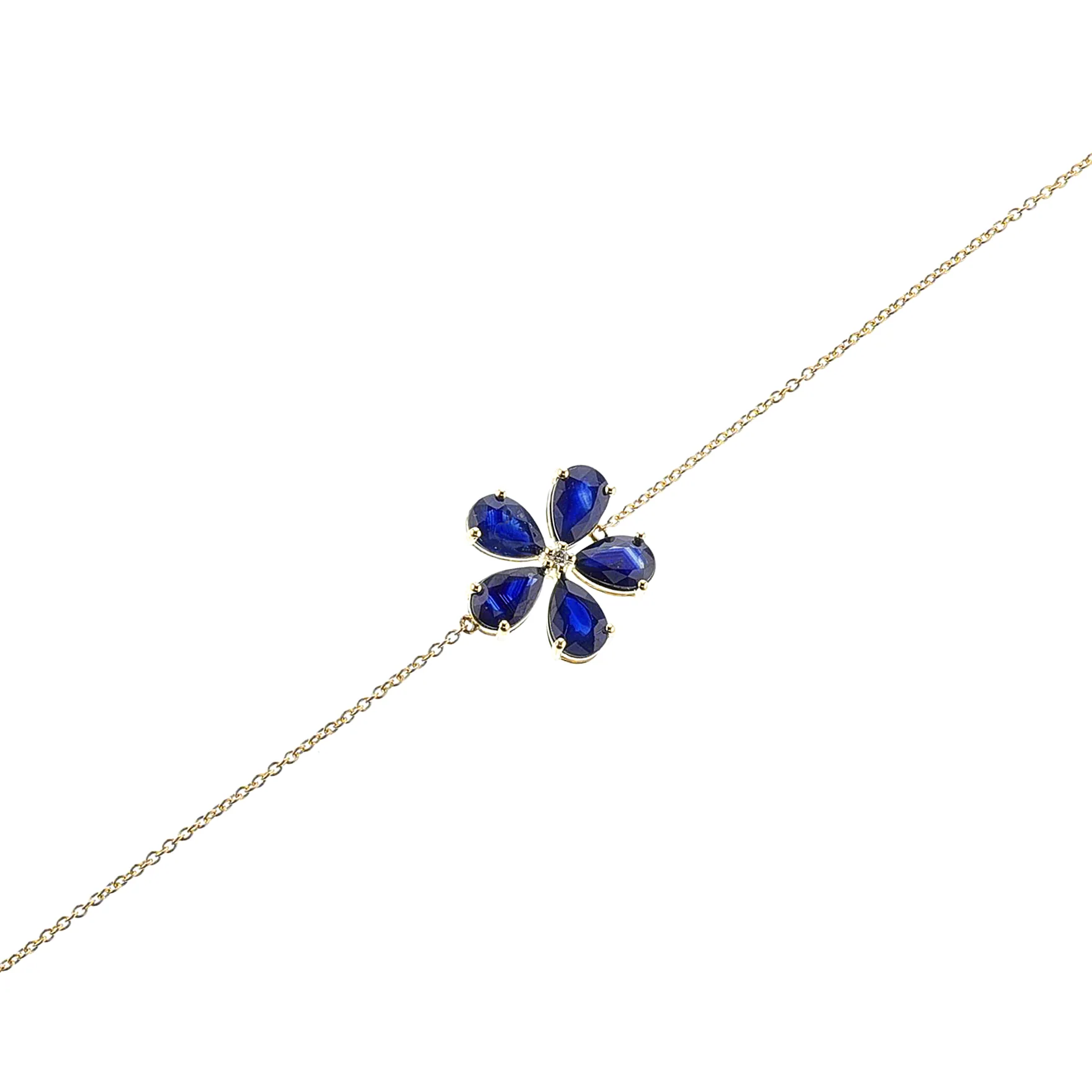 Floral Pear Blue Sapphire and Diamond Bracelet, 14k