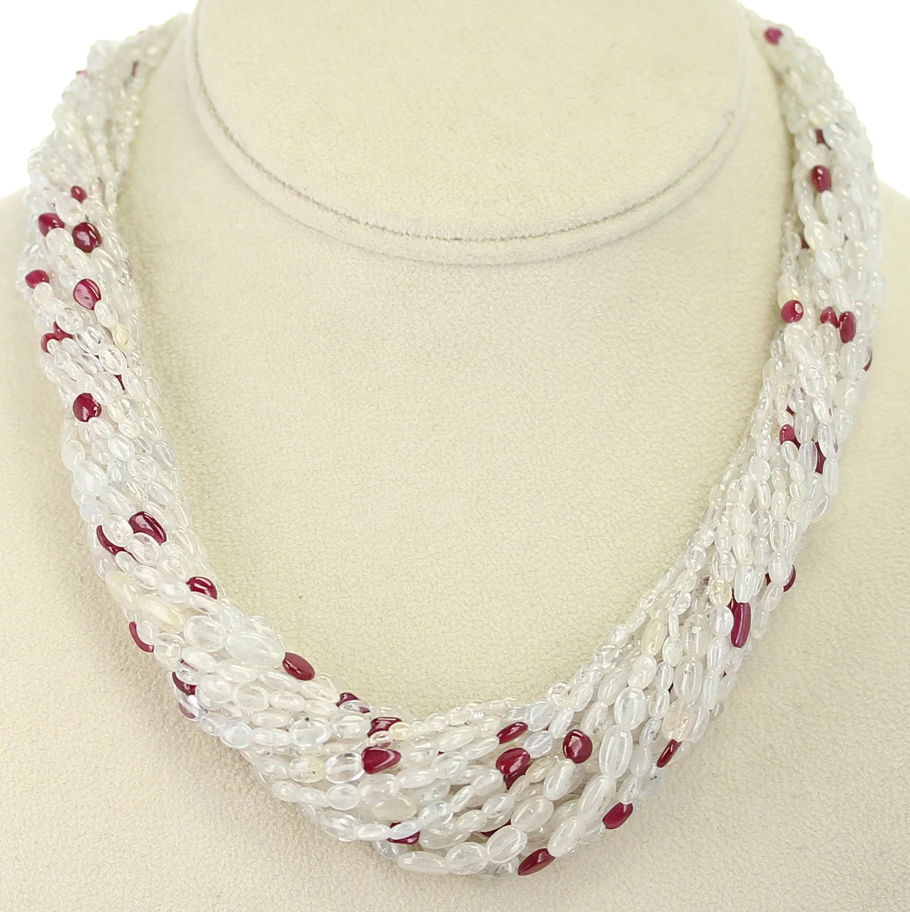 Genuine & Natural Yellowish White Sapphire Plain Tumbled Beads with Ruby Choker Necklace