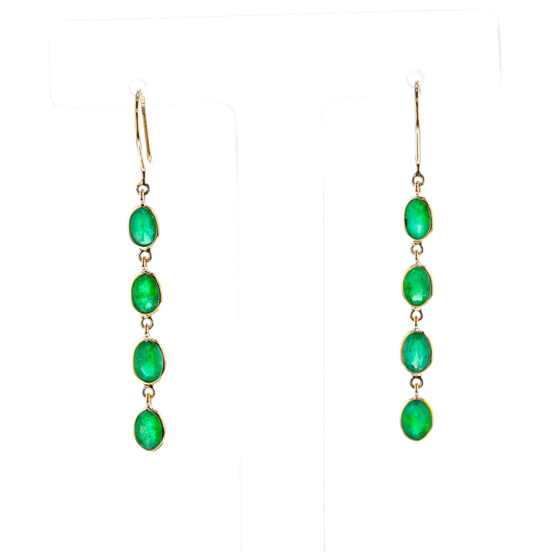 Four Oval Emerald Dangling Earrings, 18k