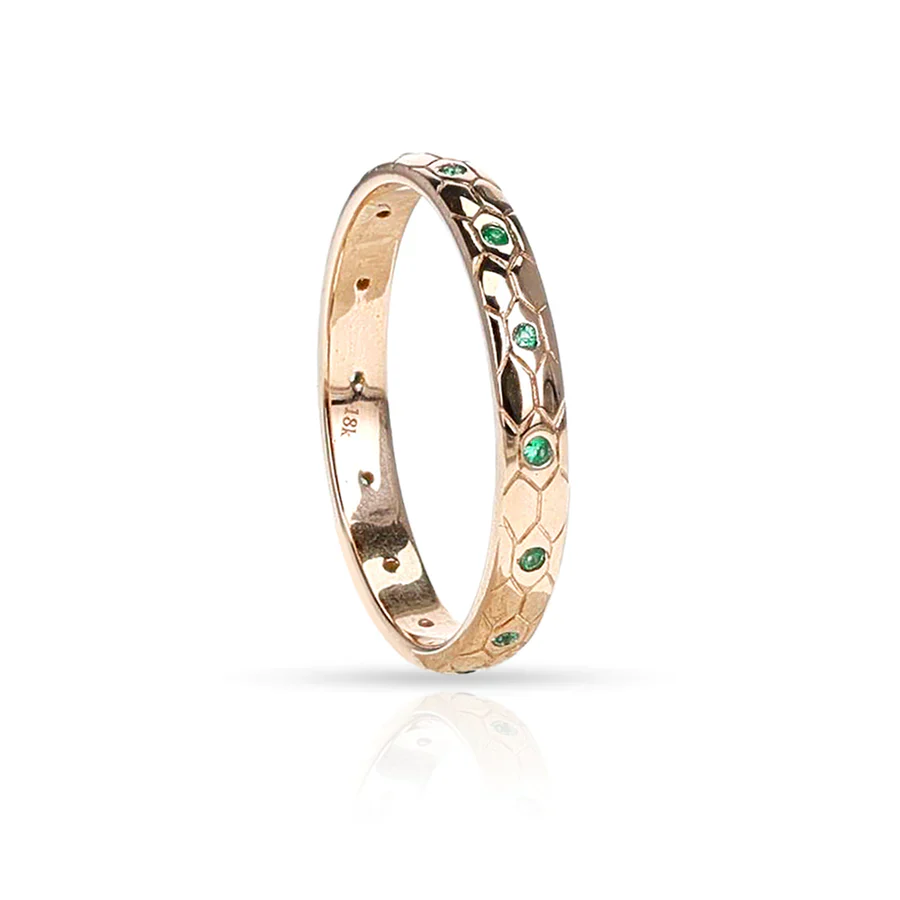 Textured Gold Band with Gemstones, 18k