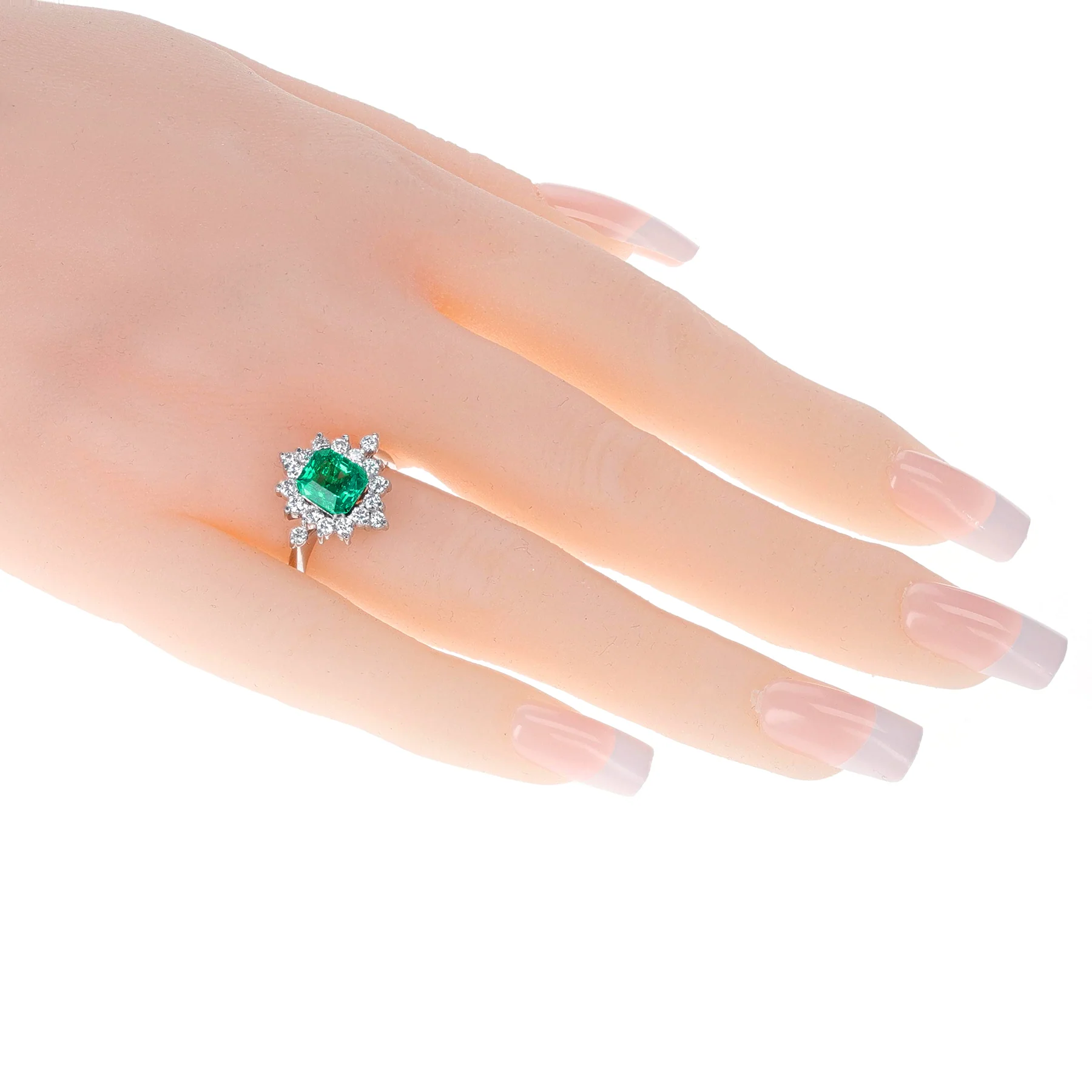 1.45 Square Emerald-Cut and Diamond Ring, 18K White Gold