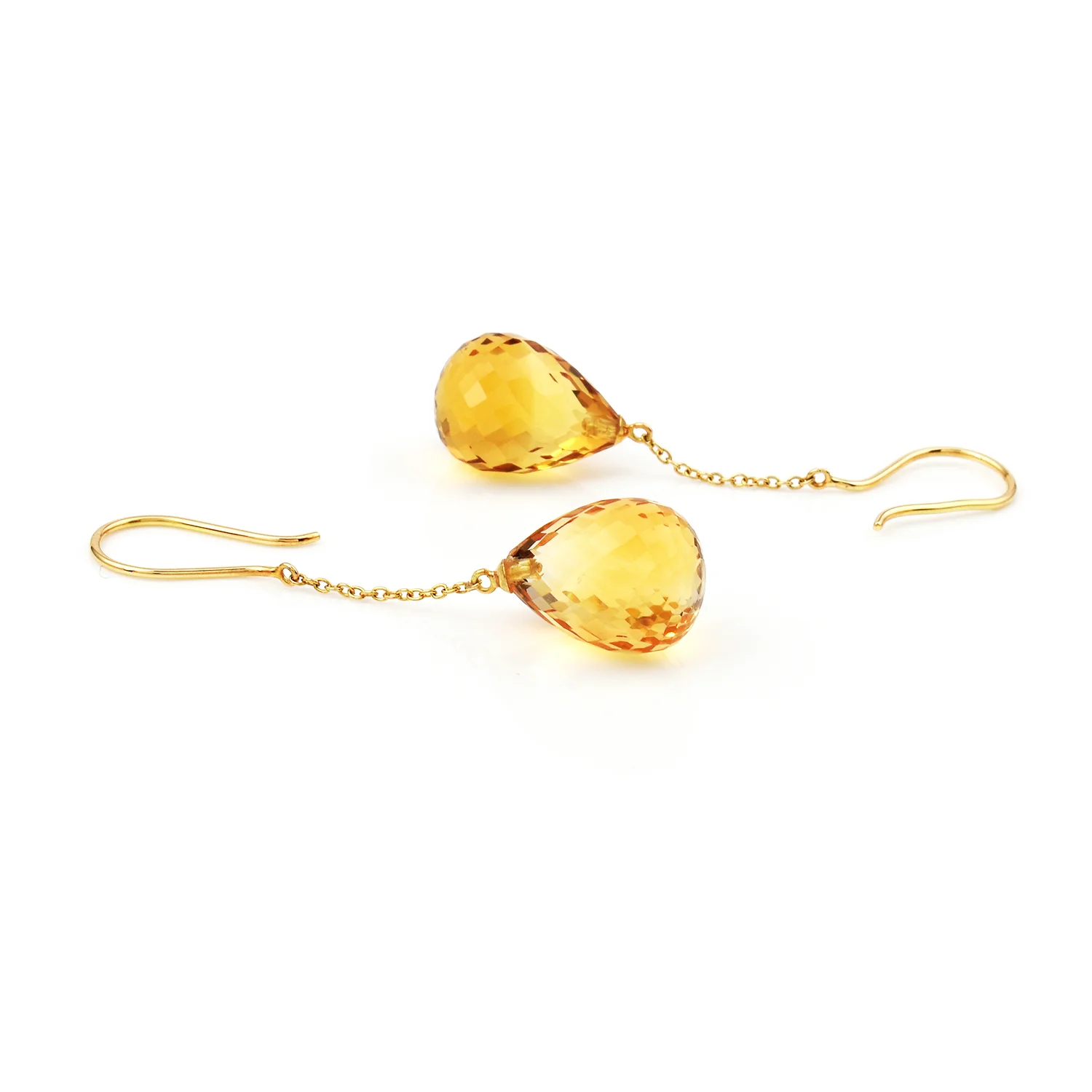 Citrine Pear Shape Dangling Earrings made in 18 Karat Yellow Gold.