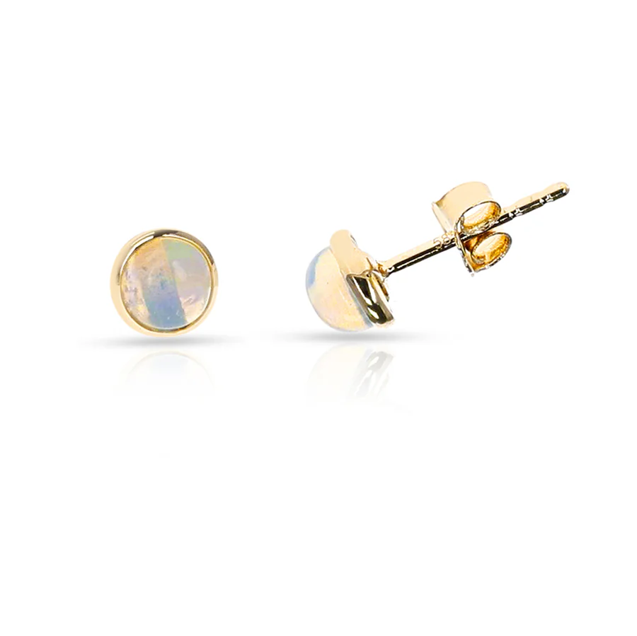 Opal Round Cabochon Stud Earrings, 18k