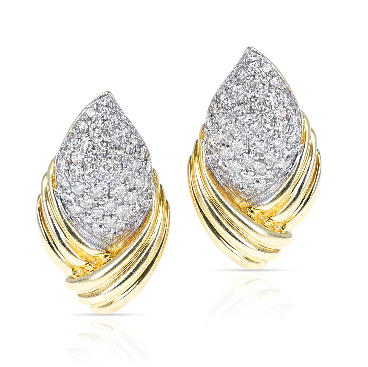 Leaf-Style Diamond Cocktail Earrings, 18K Yellow Gold