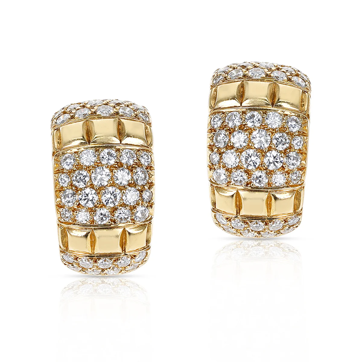 Van Cleef & Arpels Textured Gold and Diamond Clip-on Earrings, Part of Set, 18K