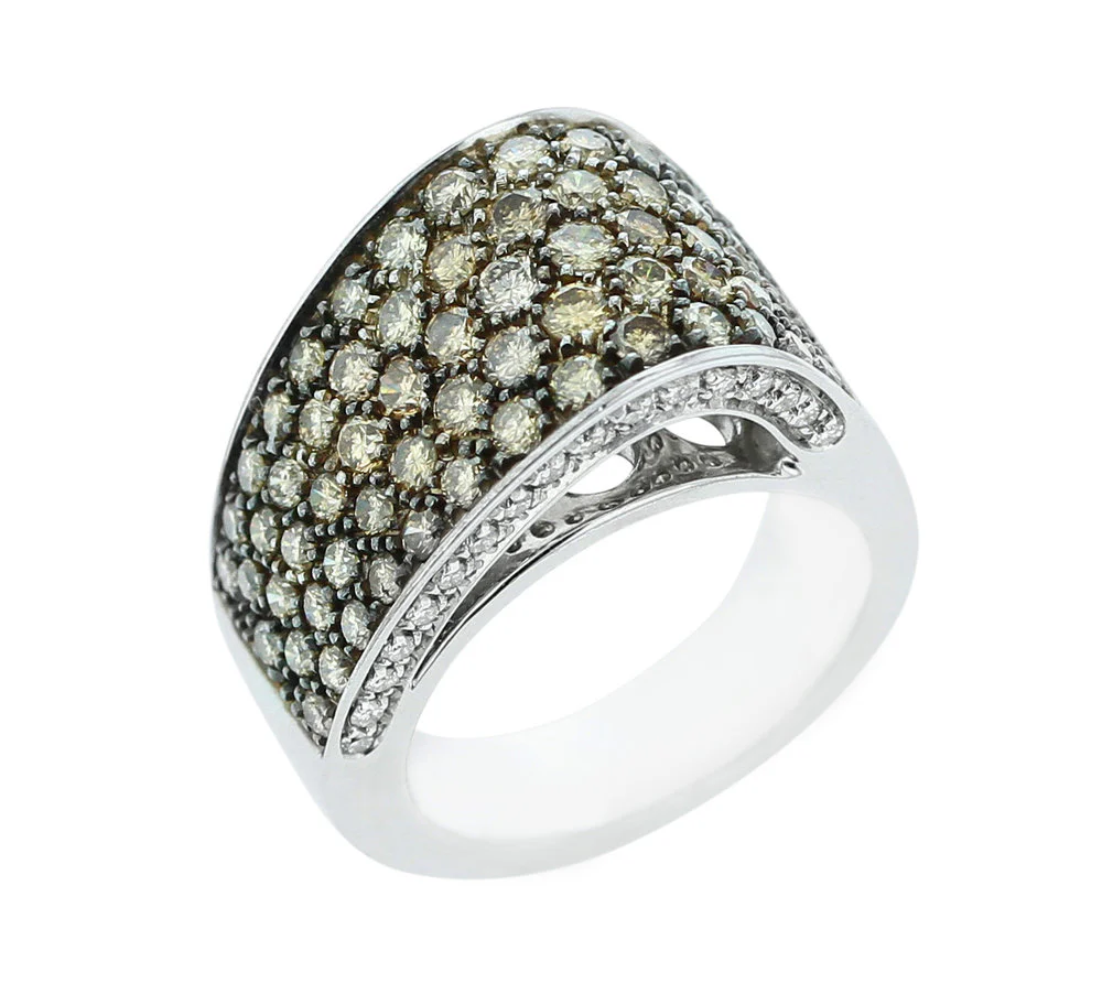 Brown and White Diamond Asymmetrically Curved Ring