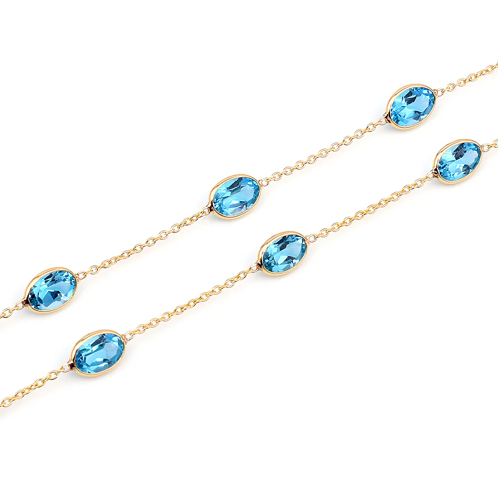 Oval 4 x 6 Blue Topaz Bezel-Set 18 Karat Yellow Gold Necklace