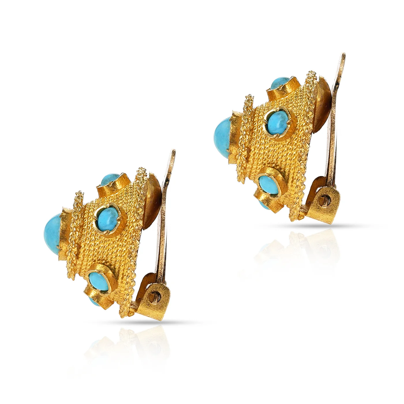 Turquoise Cabochon and Gold Earring, Part of Set