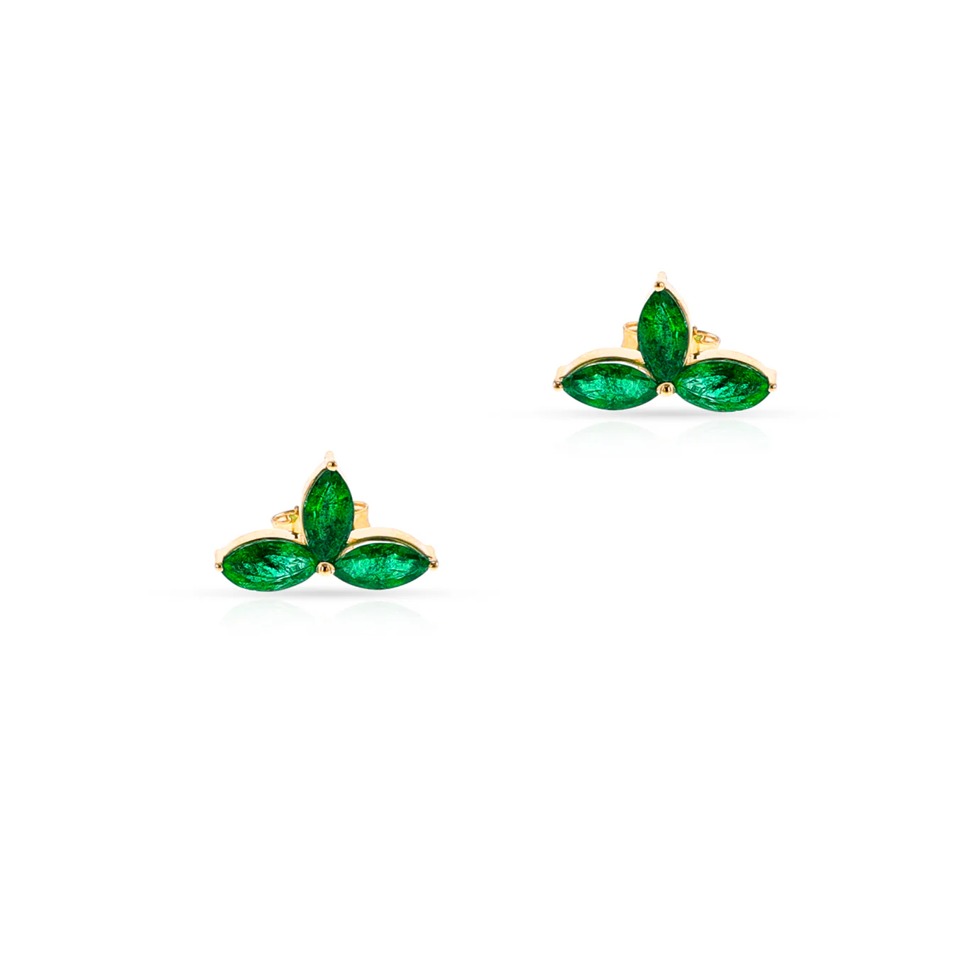 Marquise Emerald Trio Studs, 18K