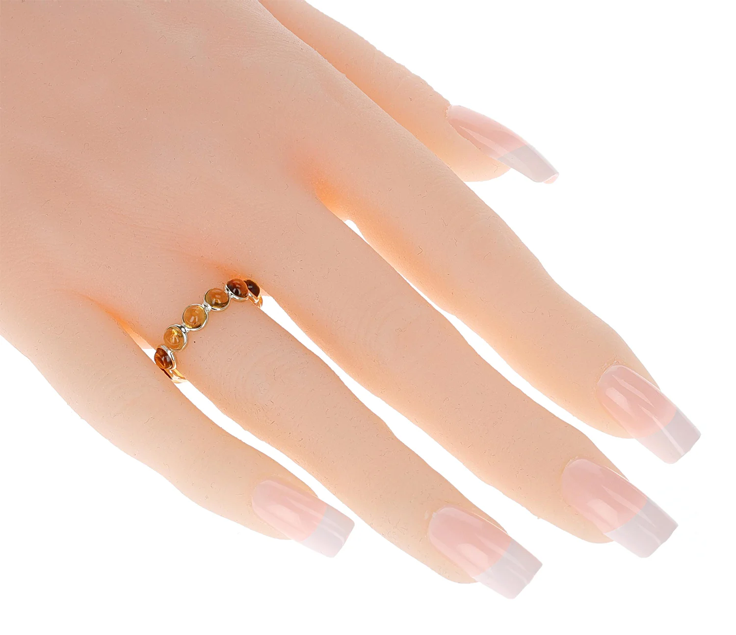 Round Citrine Cabochon Single Line Band, 18K Yellow Gold