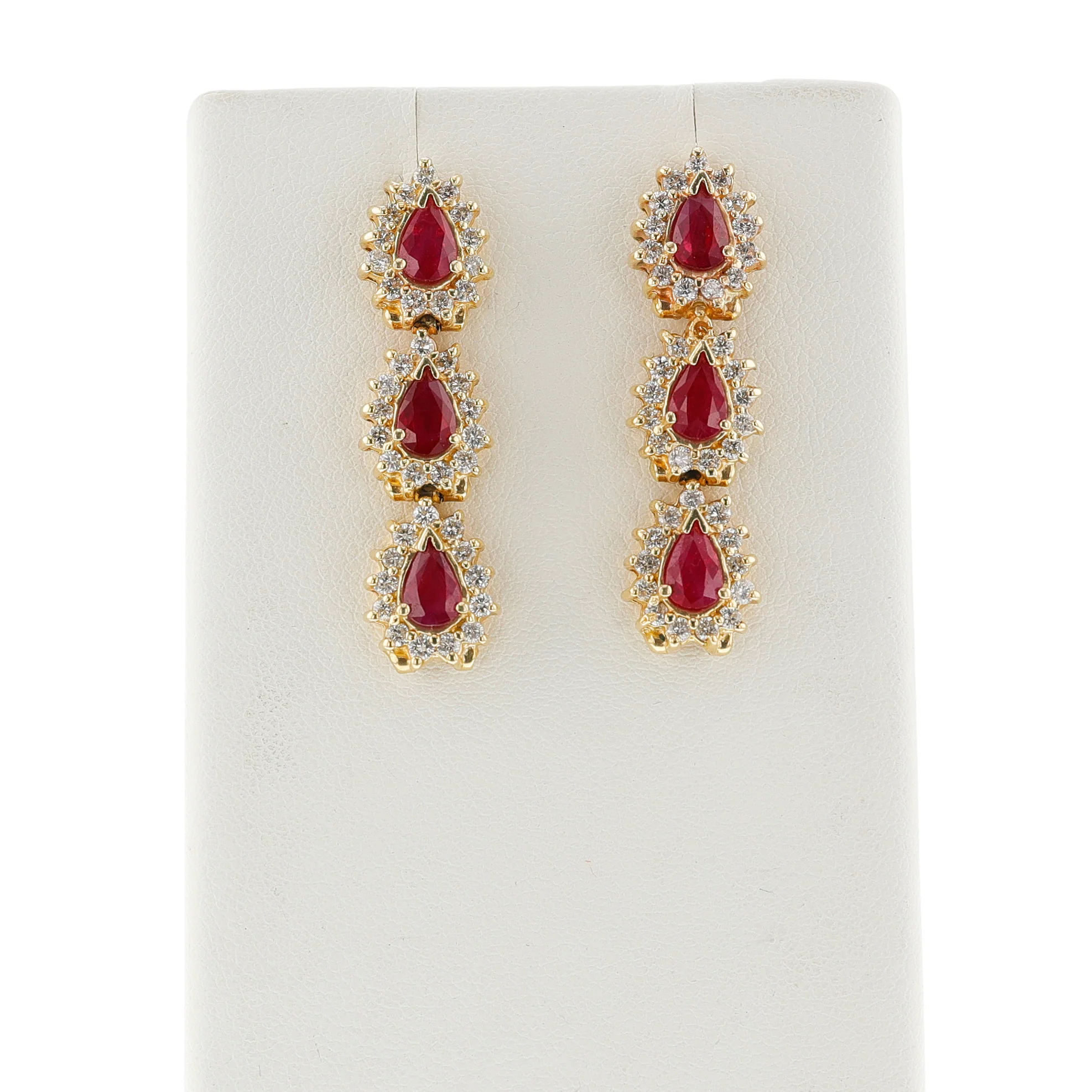 Pear Ruby and Diamond Dangling Earrings, 14k