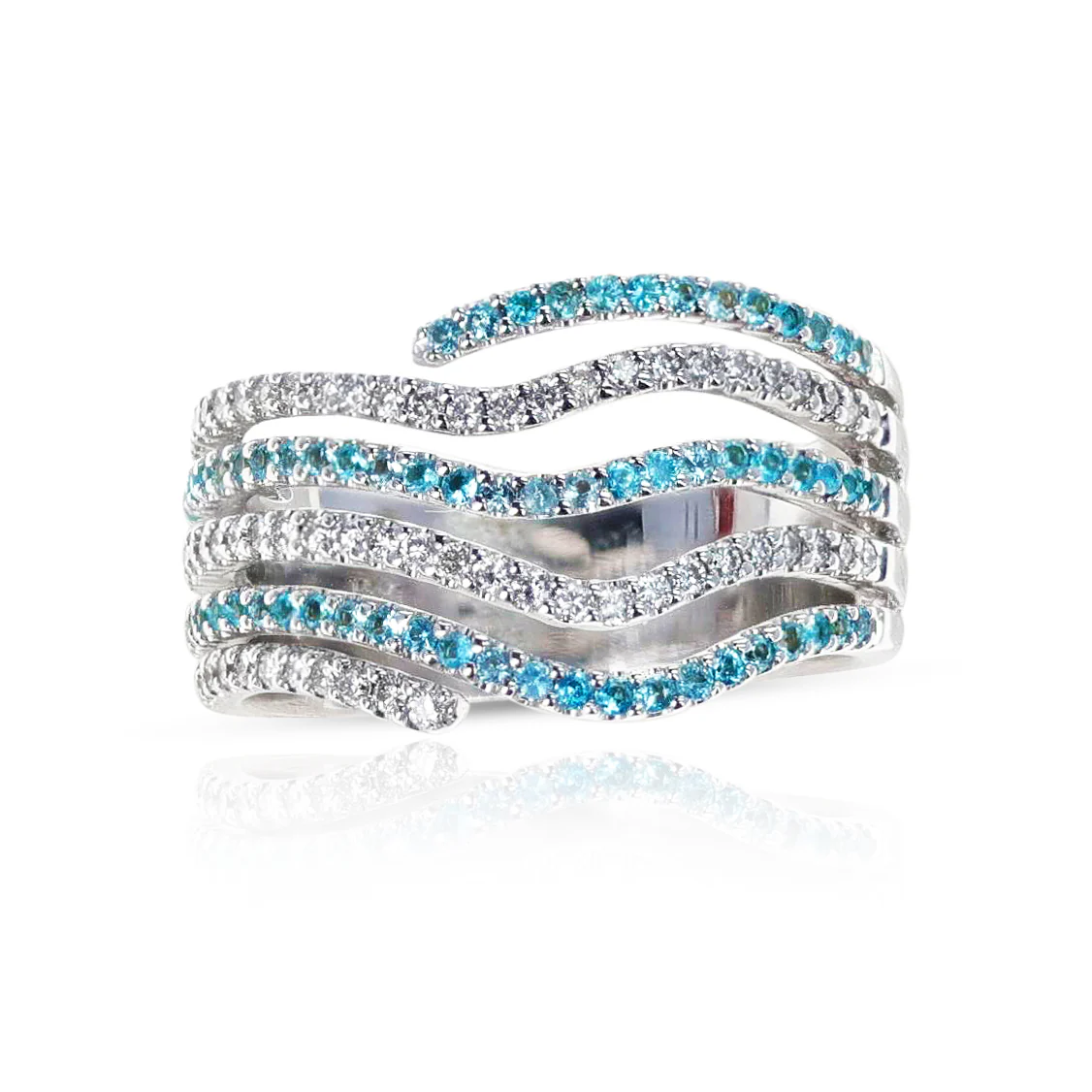 Brazilian Paraiba Tourmaline and Diamond Wavy Ring, 18k