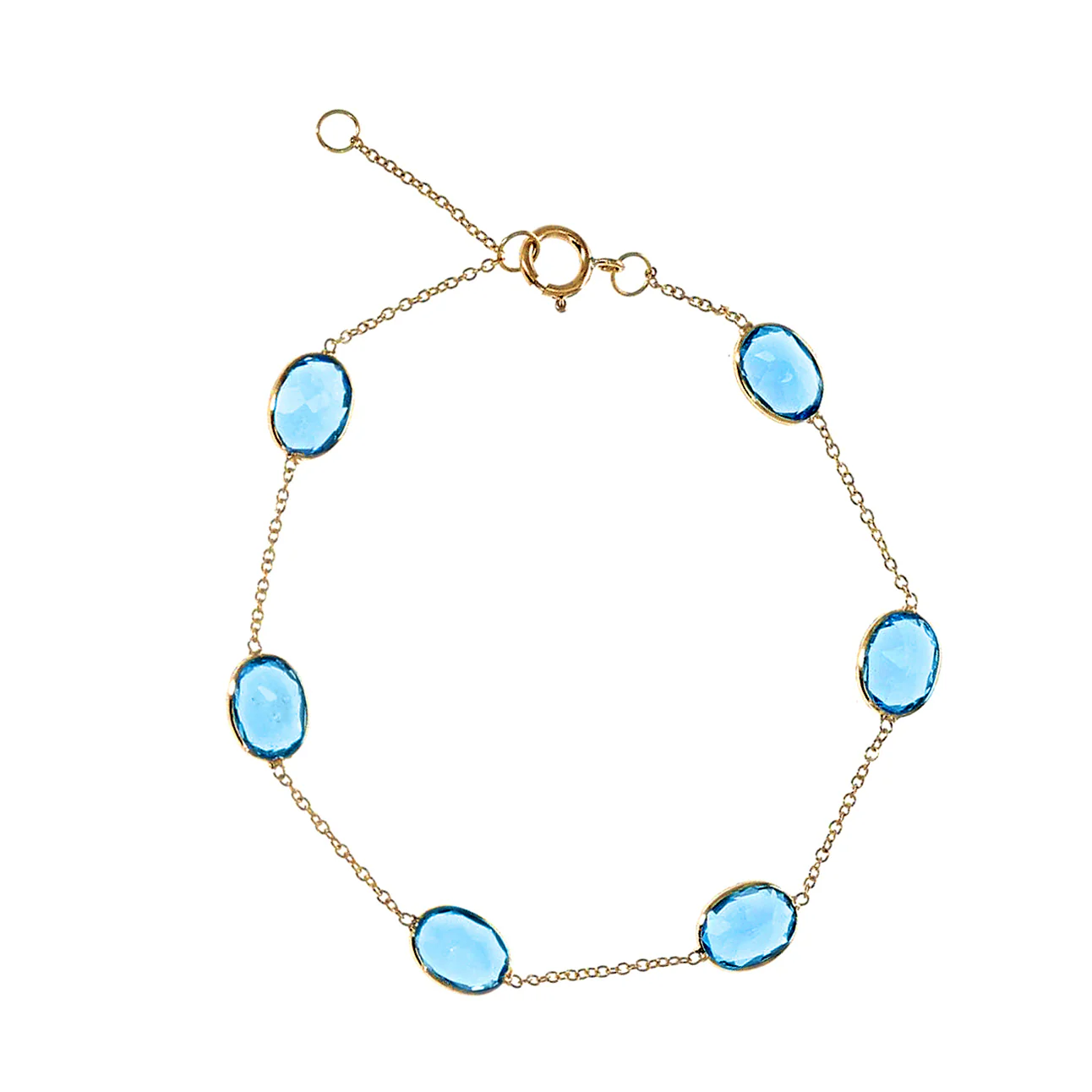 Oval Genuine Blue Topaz 18k Yellow Gold Adjustable Bracelet