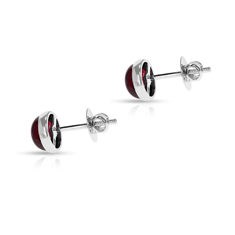 Round Amethyst Cabochon Screw-Back Stud Earrings Made in 14 Karat White Gold