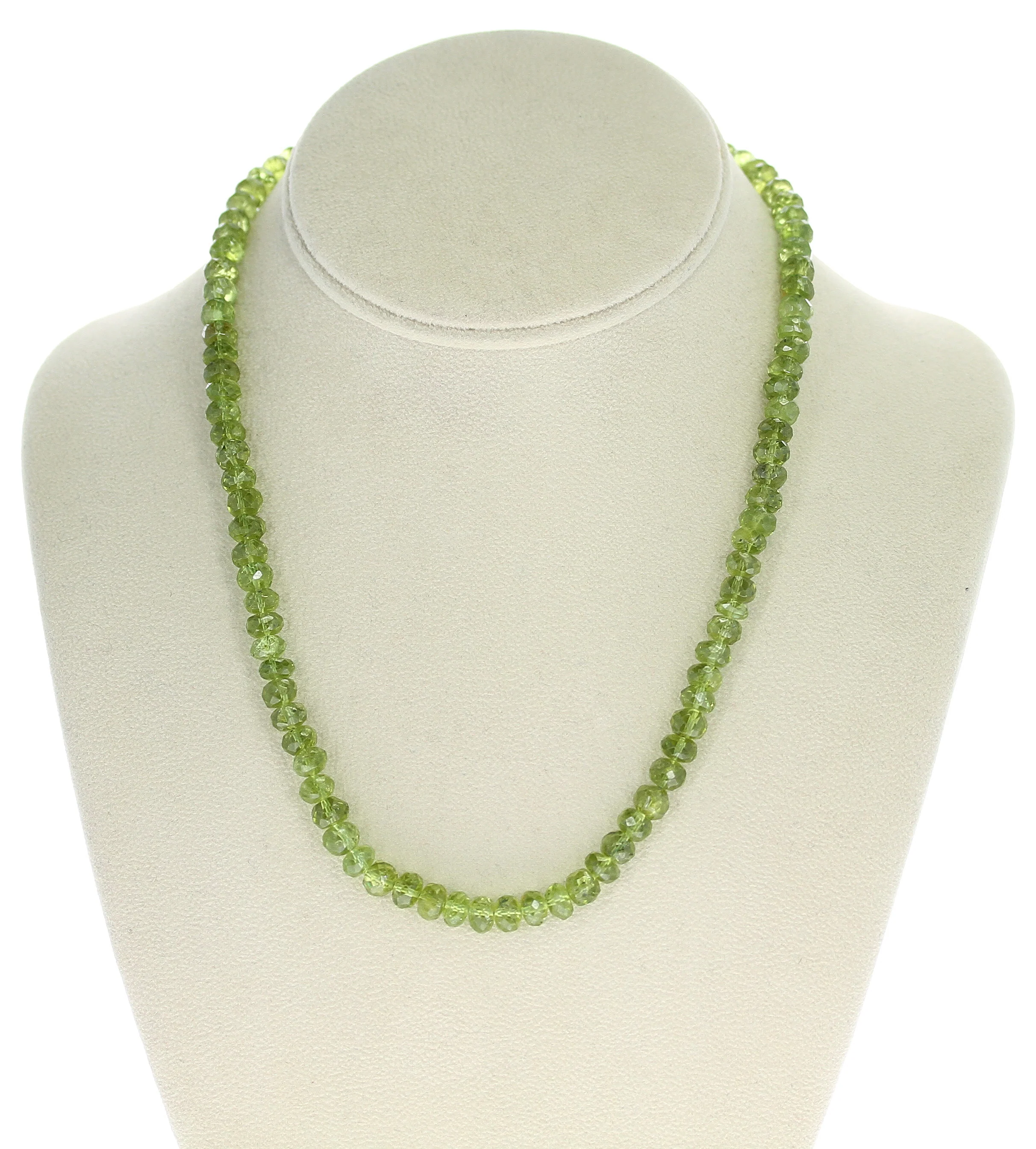 Genuine Faceted 7MM Peridot Beads Necklace- Sterling Silver Clasp