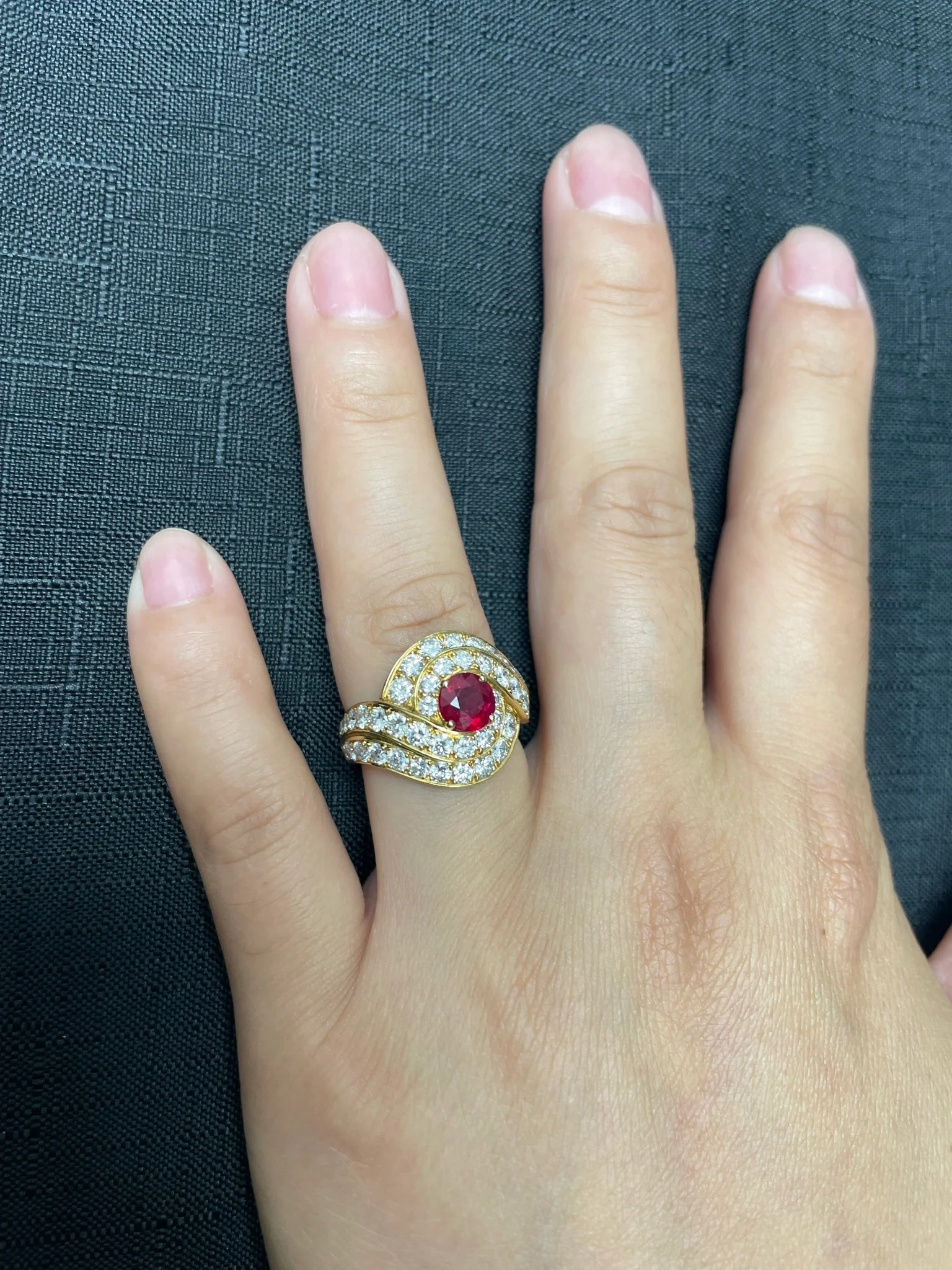 Van Cleef & Arpels 0.95 ct. Round Center Ruby and 2.10 ct. Diamond Cocktail Ring