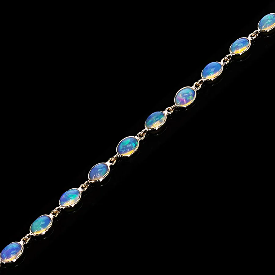 Oval Labradorite Cabochon Tennis Bracelet, 18k Yellow Gold