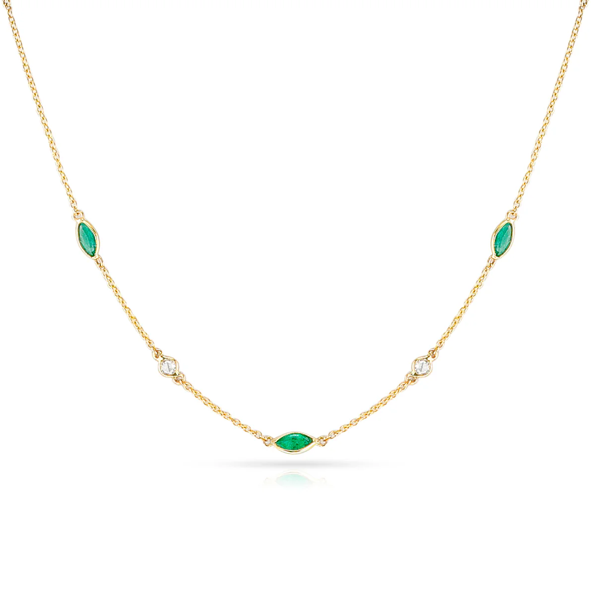 Marquise Emerald and Round Diamond Rose Cut Necklace, 18K