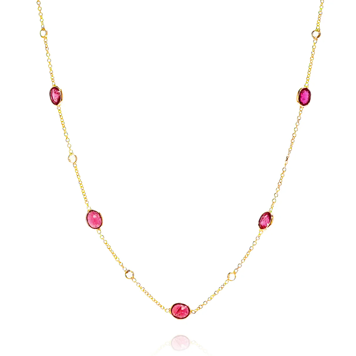 Gemstone Necklace with Diamond Rose Cuts, 18 Karat Gold
