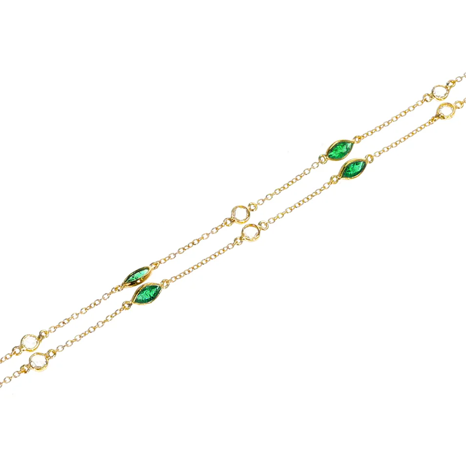 Marquise Emerald and Diamond Rose Cut Necklace, 18K