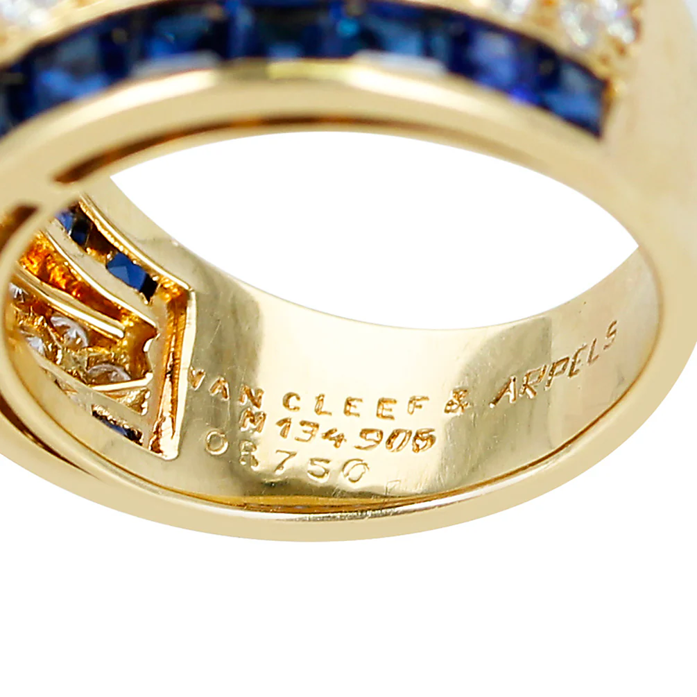 France Van Cleef & Arpels Three Row Diamond Ring with Invisibly Set Sapphires