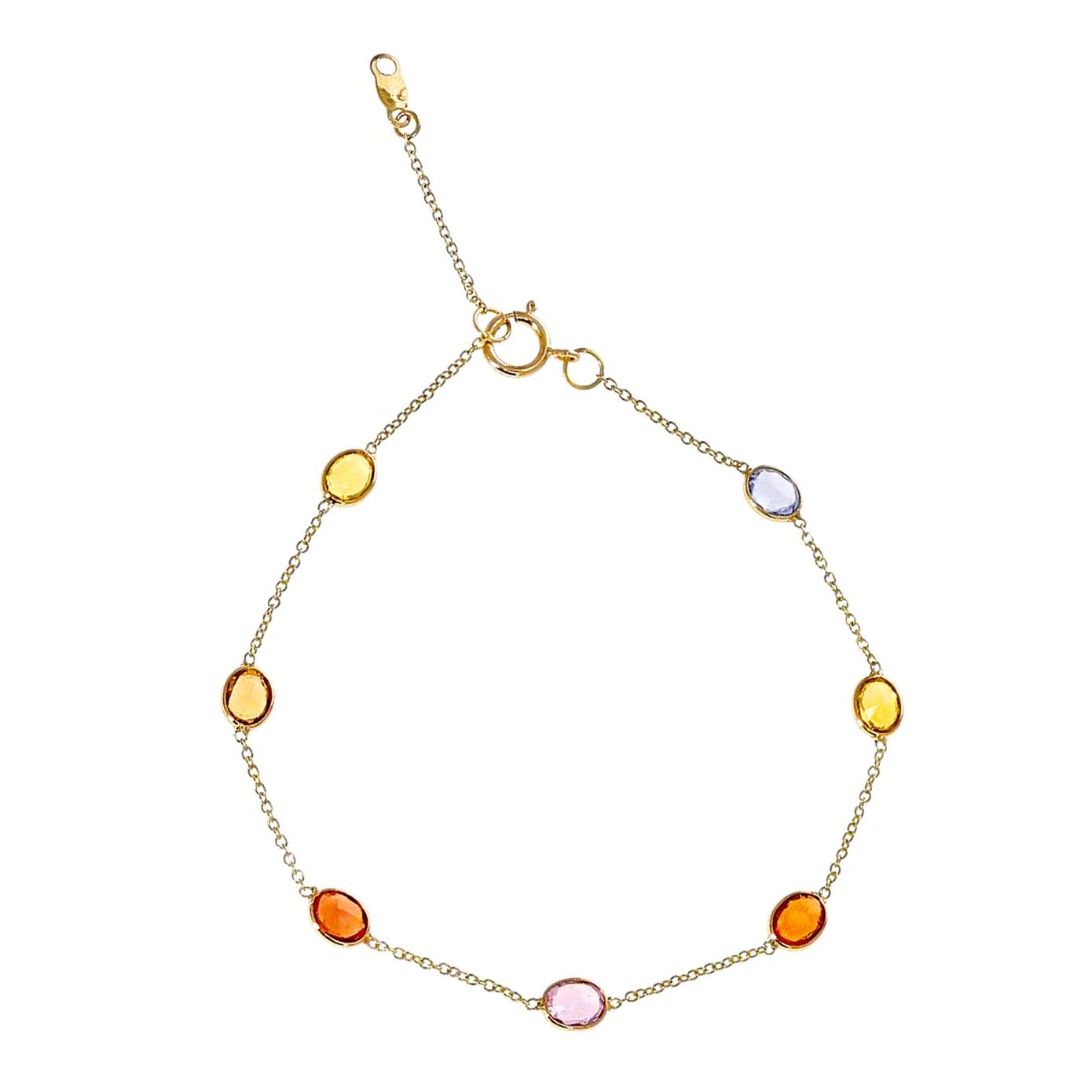 Oval Genuine Multi-Sapphire 18k Yellow Gold Bracelet