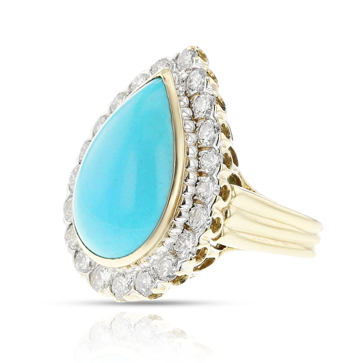 1970s David Webb Turquoise Cabochon and Diamond Ring, 18k and Platinum