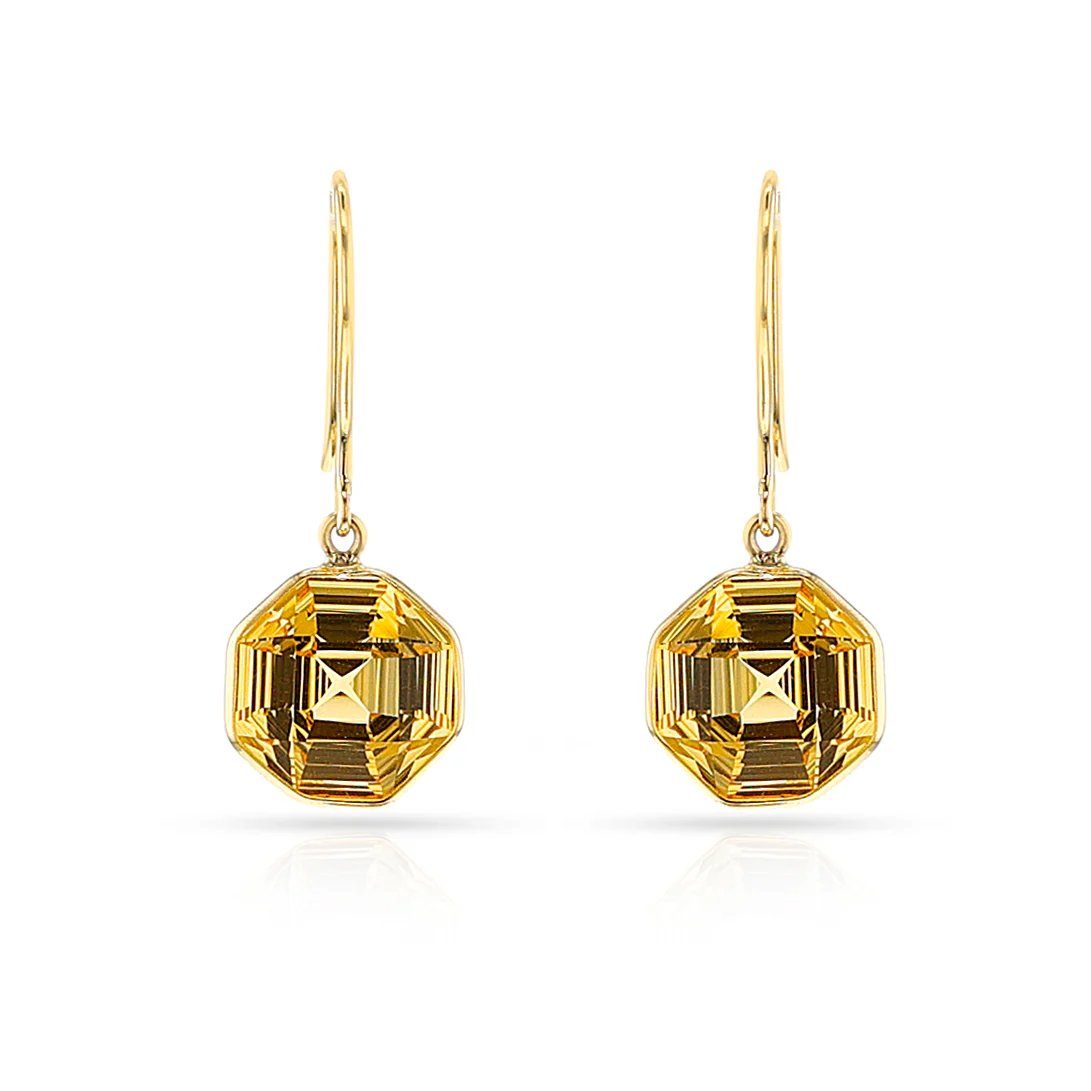 Octagonal-Cut Citrine Hoop Earrings, 18k