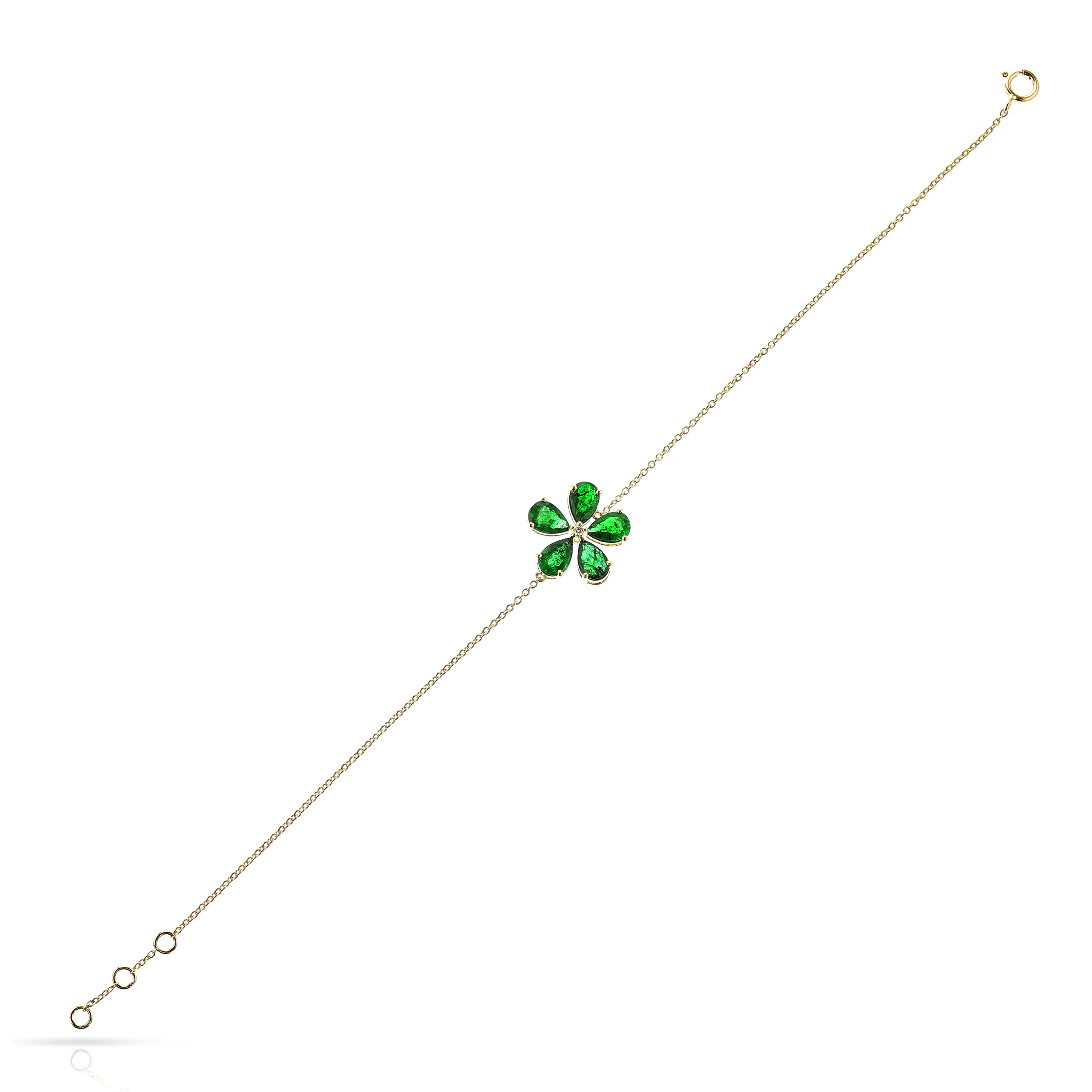 Floral Pear Emerald and Diamond Bracelet, 14k