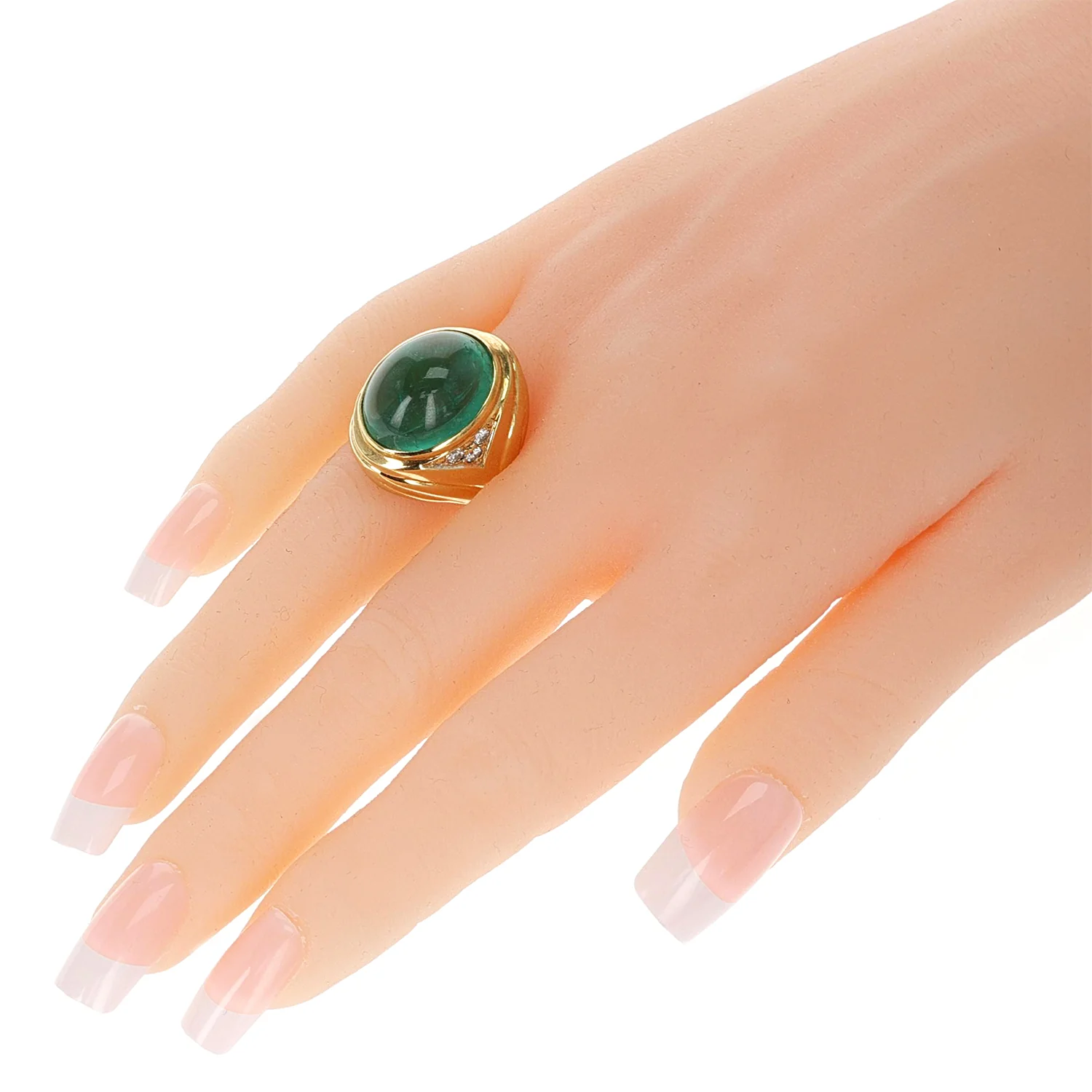 19.09 ct. Emerald Cabochon Ring with Diamonds, 18K