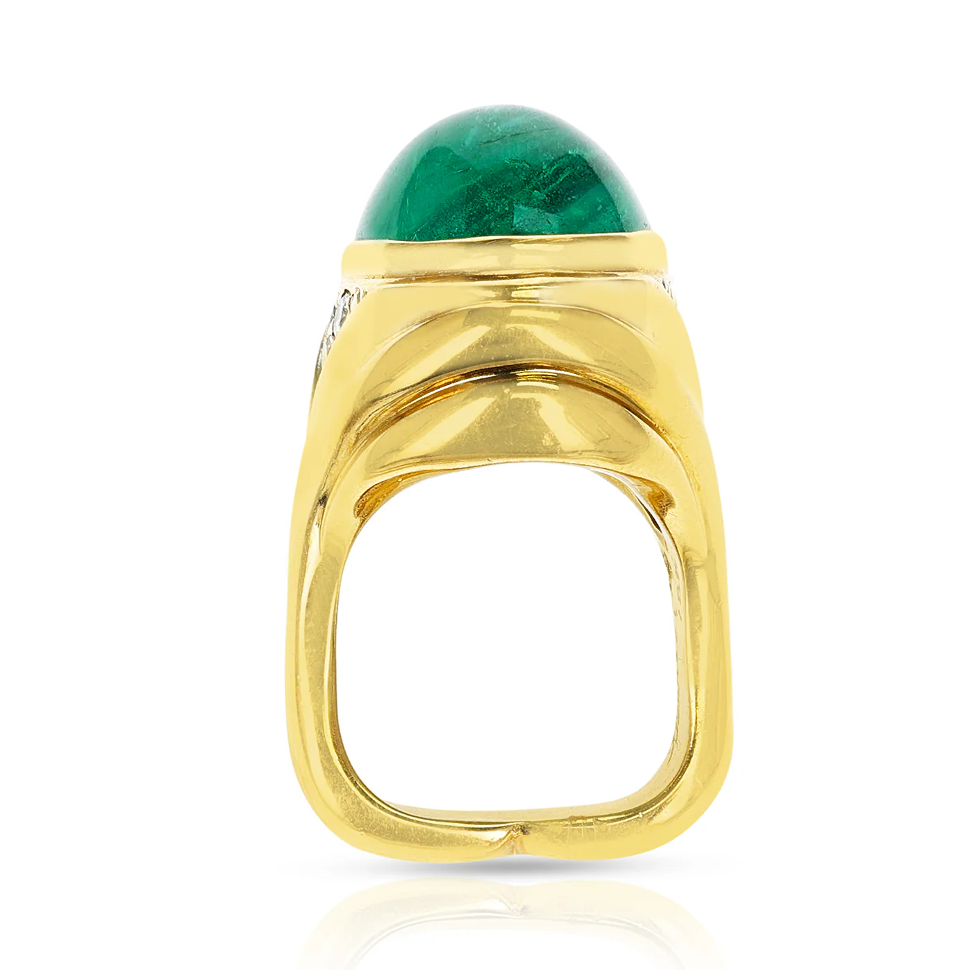19.09 ct. Emerald Cabochon Ring with Diamonds, 18K