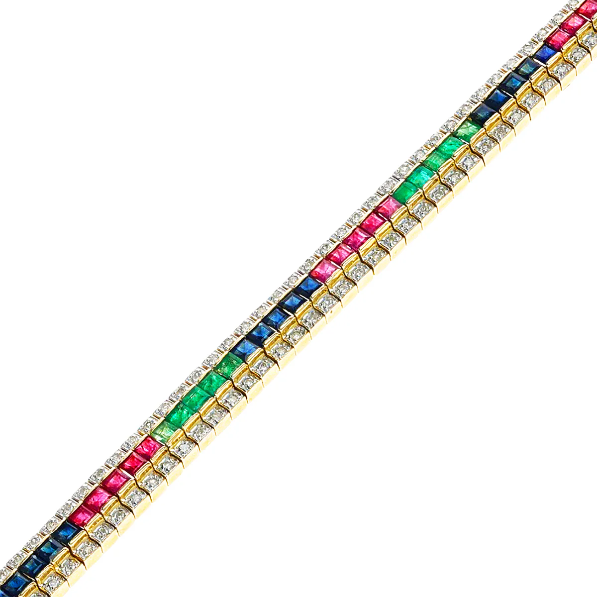 Ruby, Emerald, Sapphire and Diamond Bracelet, 14k