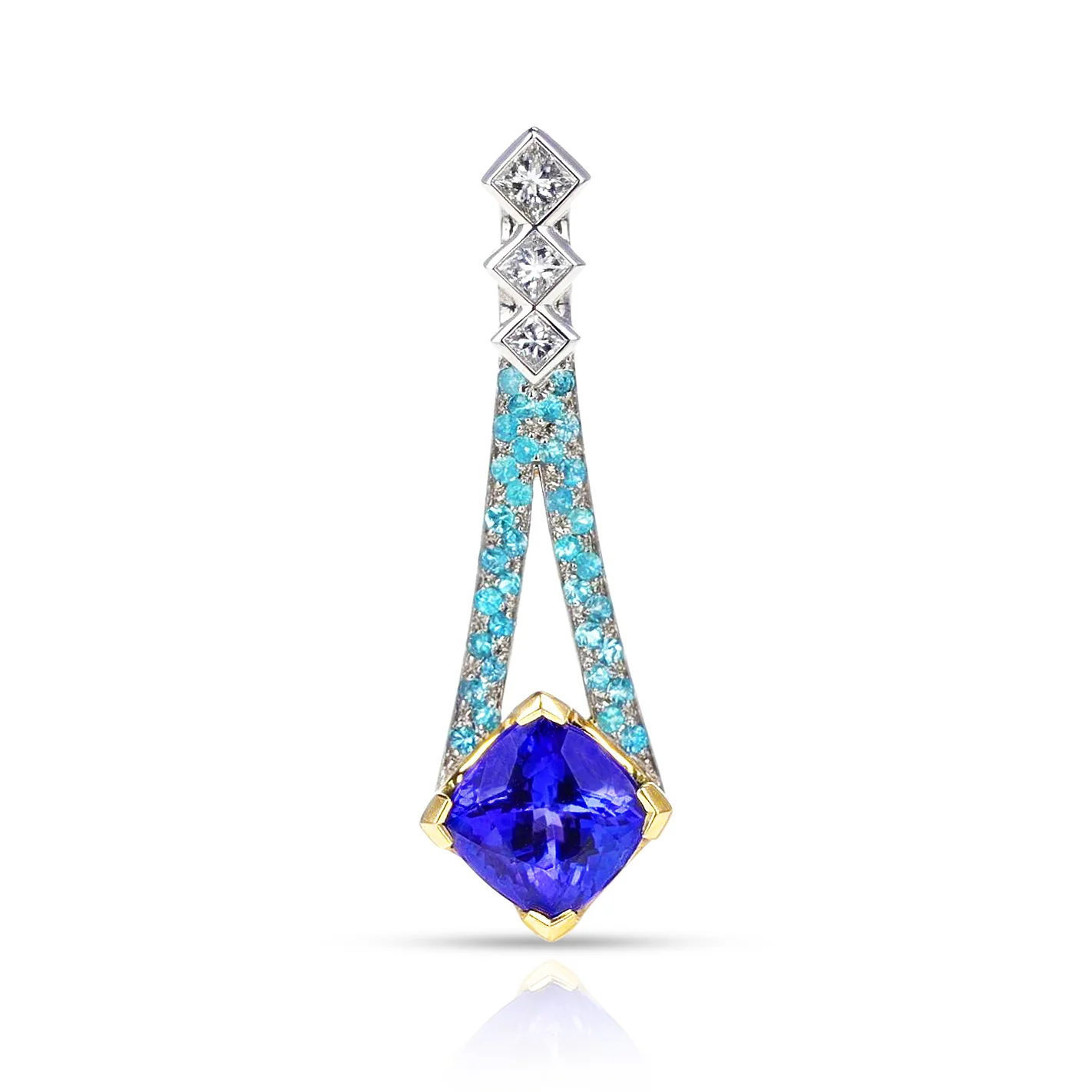 Tanzanite Pendant with Brazilian Paraiba Tourmaline and Diamonds, 18k