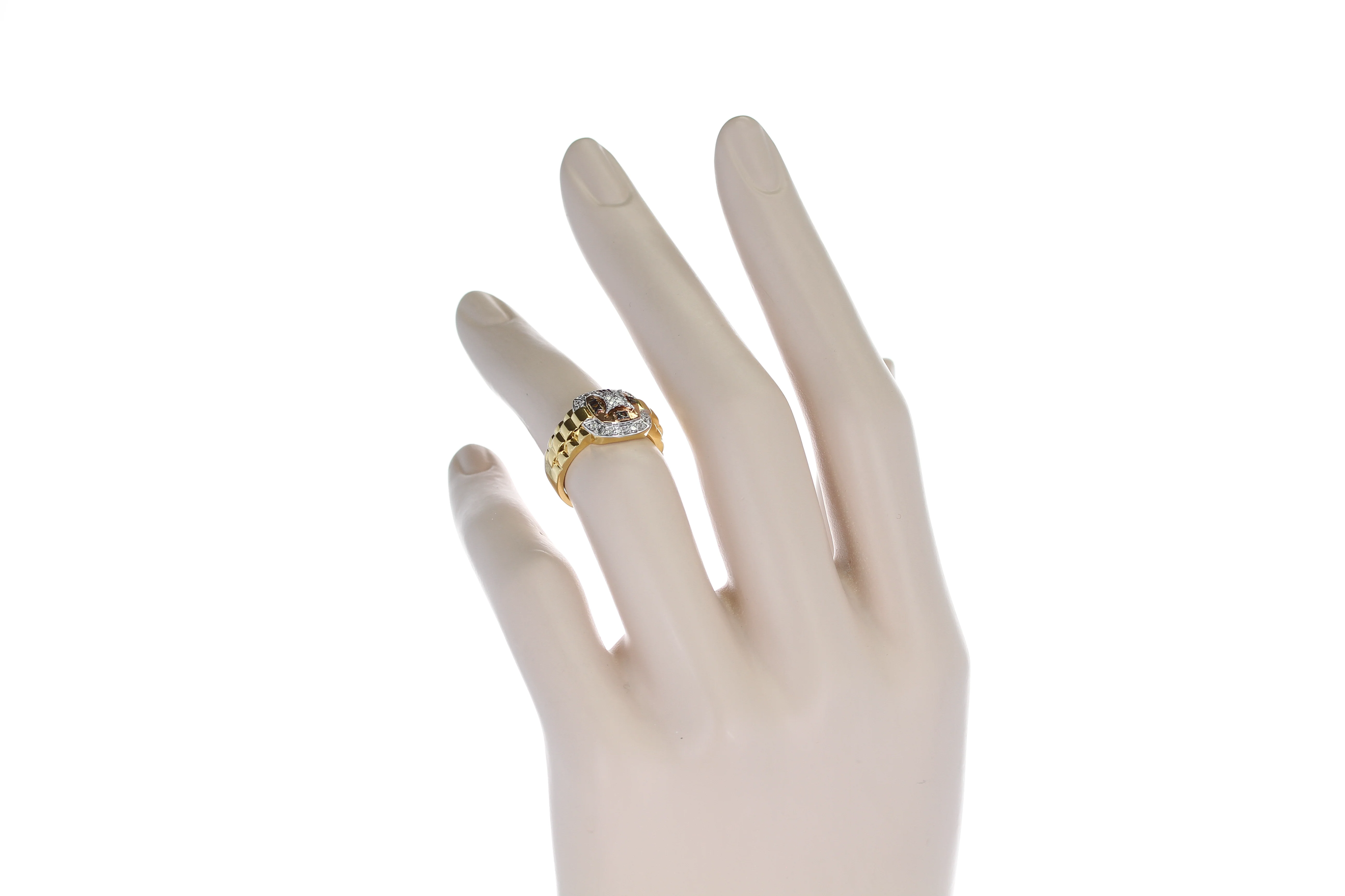 Diamond and Watch Band Style Ring, 14K Yellow and Rose Gold