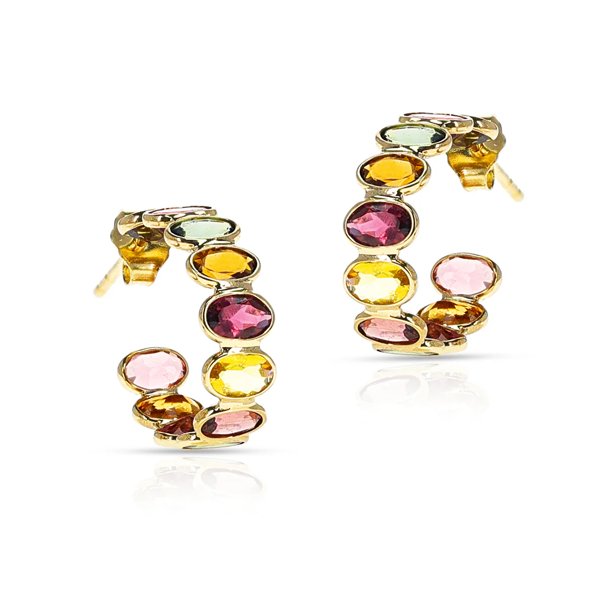 Multi-Tourmaline Hoop Earrings, 18k
