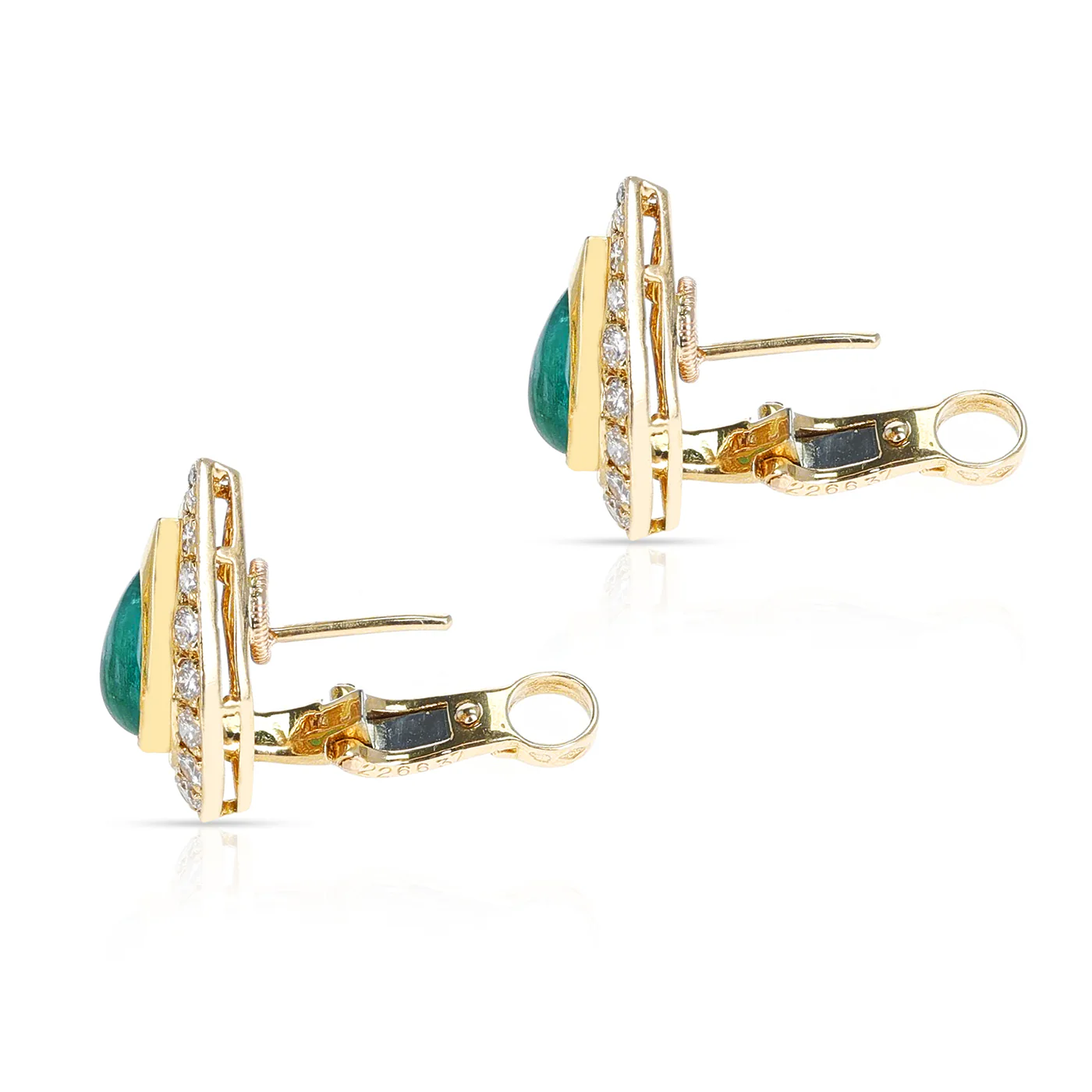 Cartier Pear Shape Emerald with Round Diamond Earrings, 18 Karat Gold
