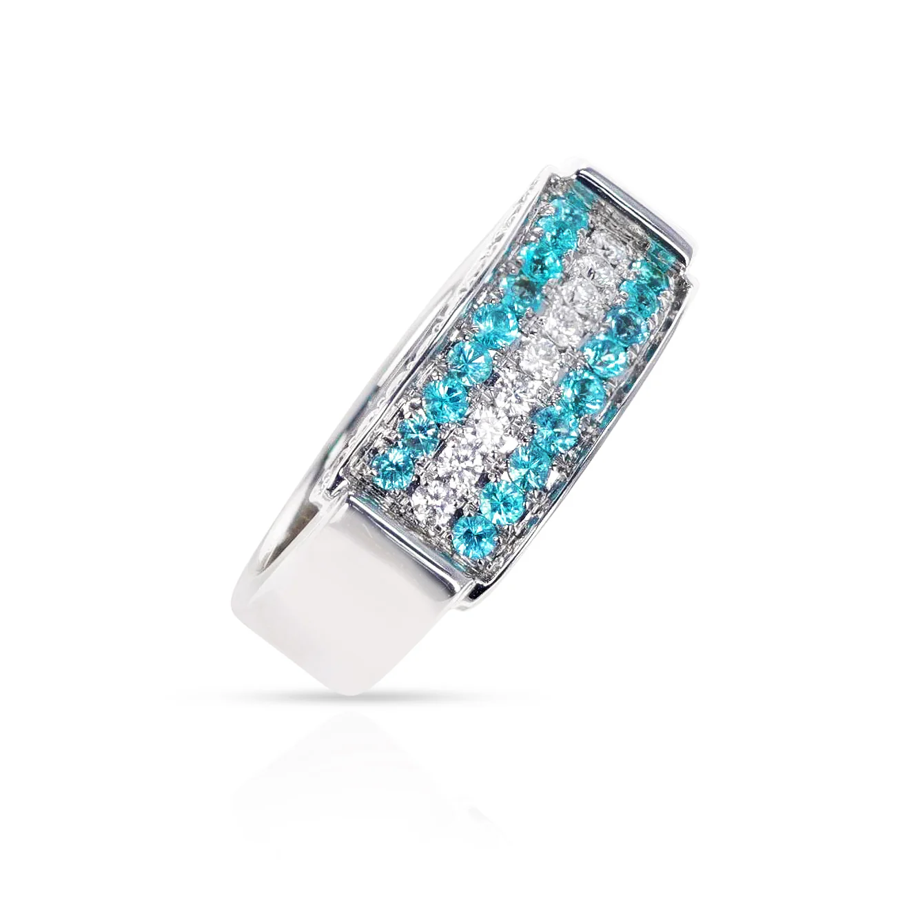 Three Row Brazilian Paraiba and Diamond Wedding Band, 18k