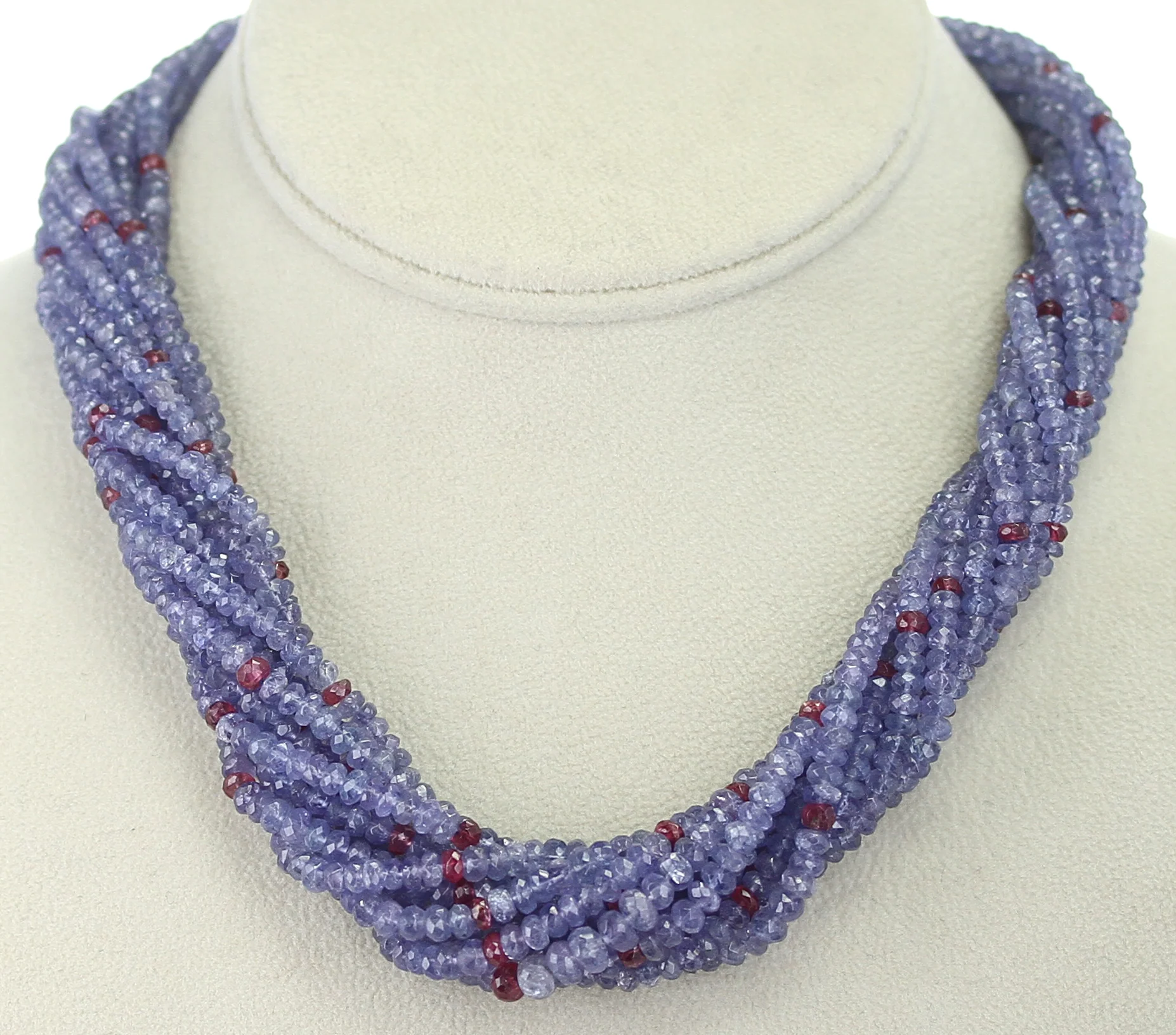 Genuine & Natural Tanzanite and Spinel Faceted Beads Choker Necklace, 18K White