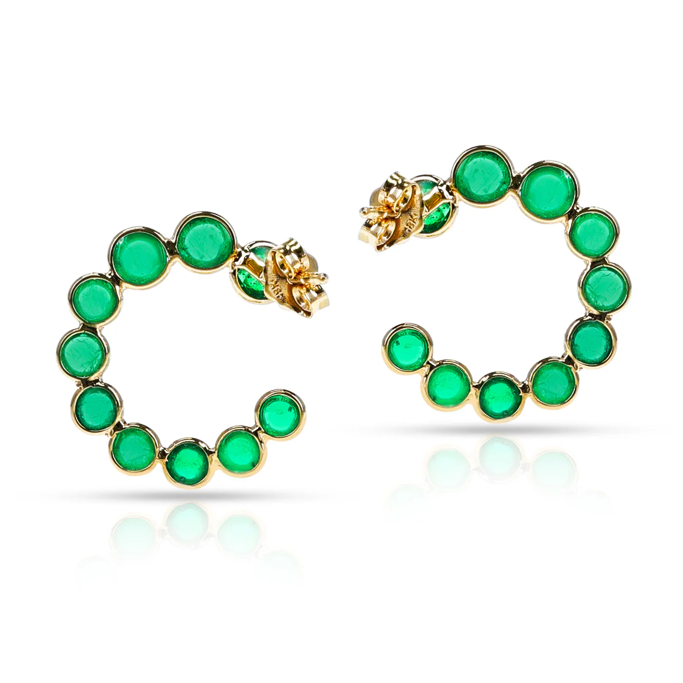 Emerald Cabochon Half-Circle Earrings, 18k Earrings
