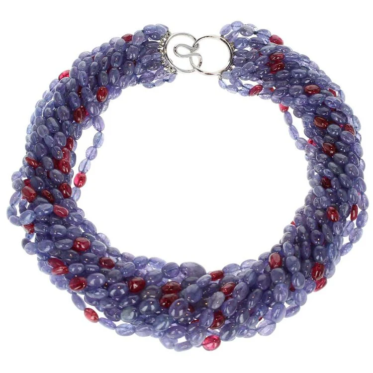 Tanzanite and Spinel Beads White Gold Necklace
