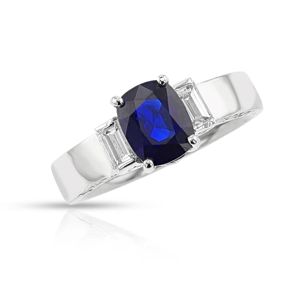 GIA Certified 1.54 ct. Unheated Burma Sapphire Ring with Diamonds, Platinum
