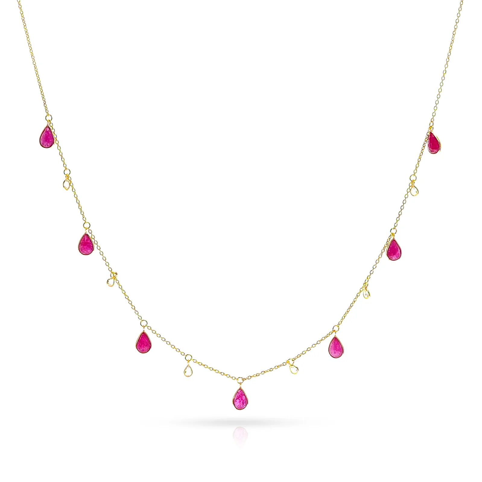 Pear Ruby and Diamond Rose Cut Drop Necklace, 18K