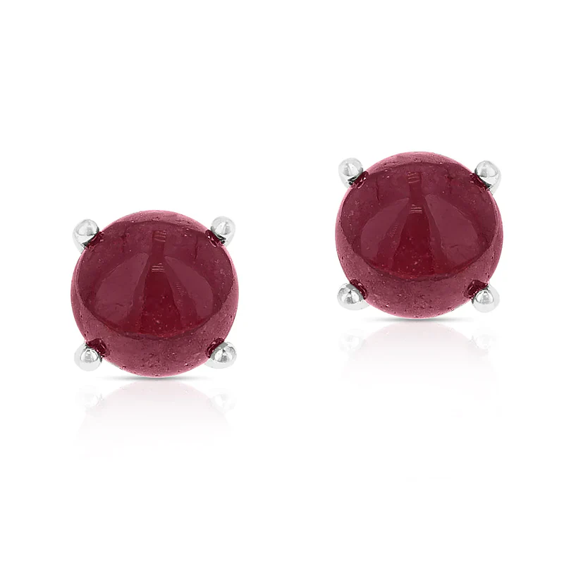 7MM Genuine Sapphire Round Cabochon Stud Earrings, Sterling Silver