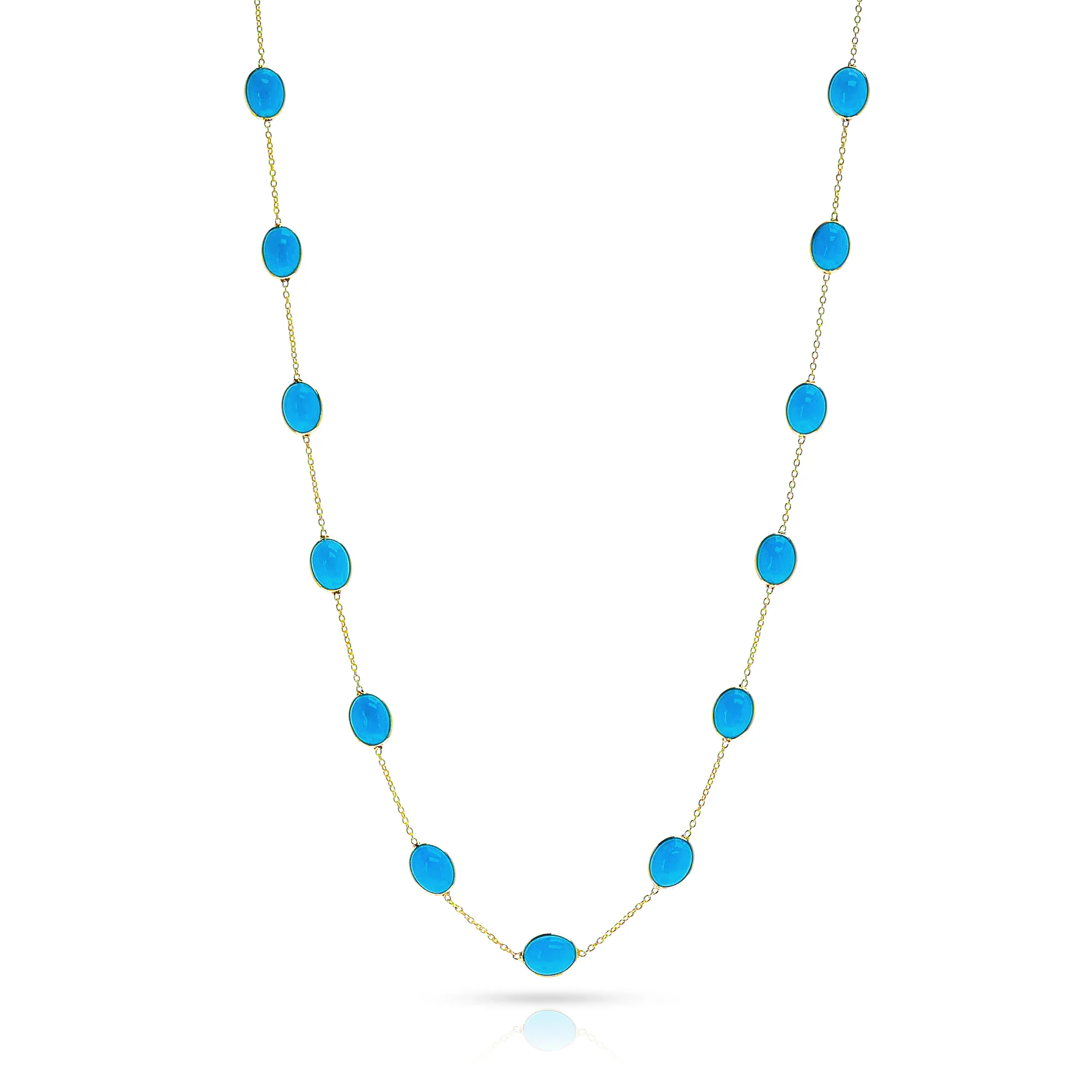 Oval Turquoise Cabochon Necklace, 18K