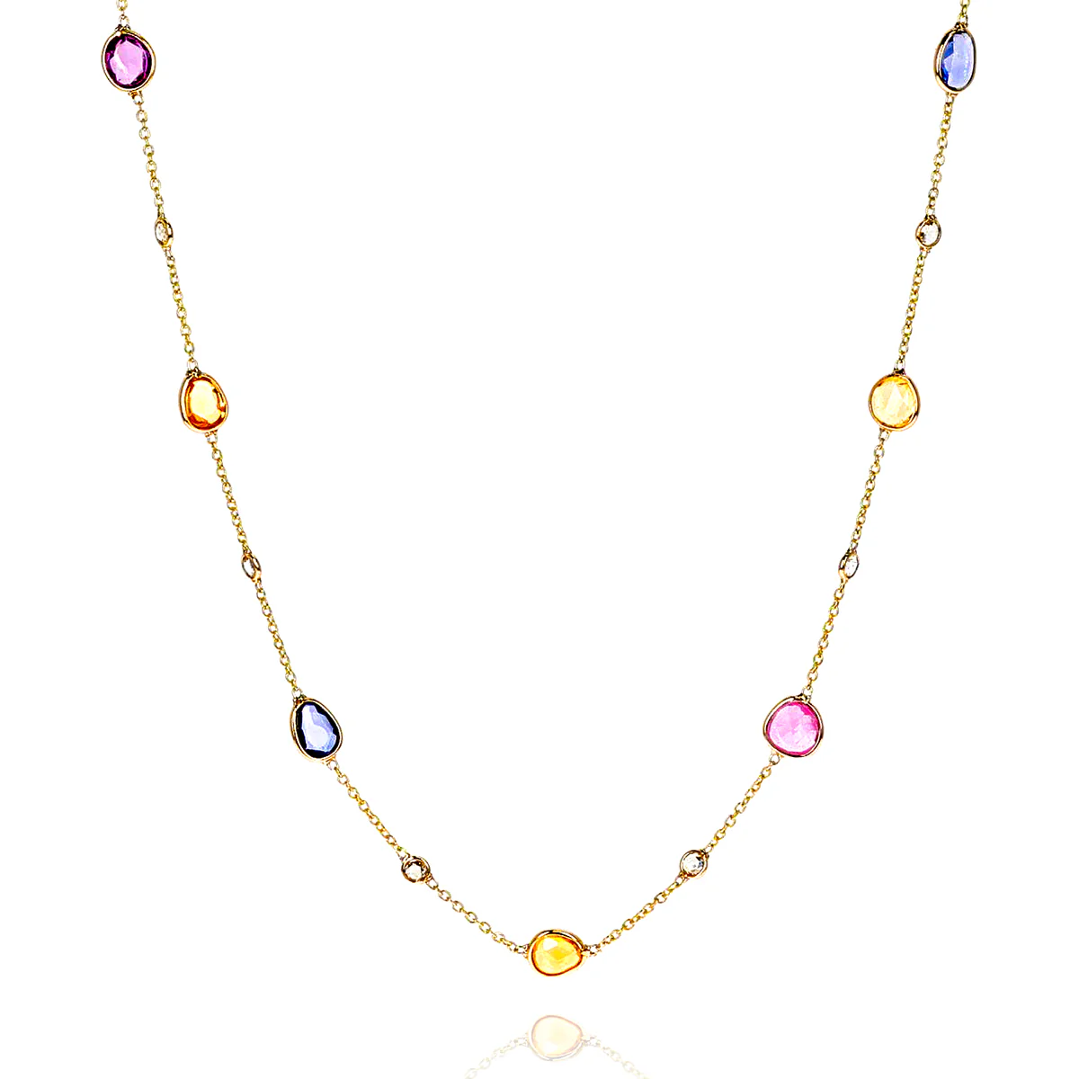 Mixed Shape Multi-Sapphire Necklace, 18 Karat Yellow Gold
